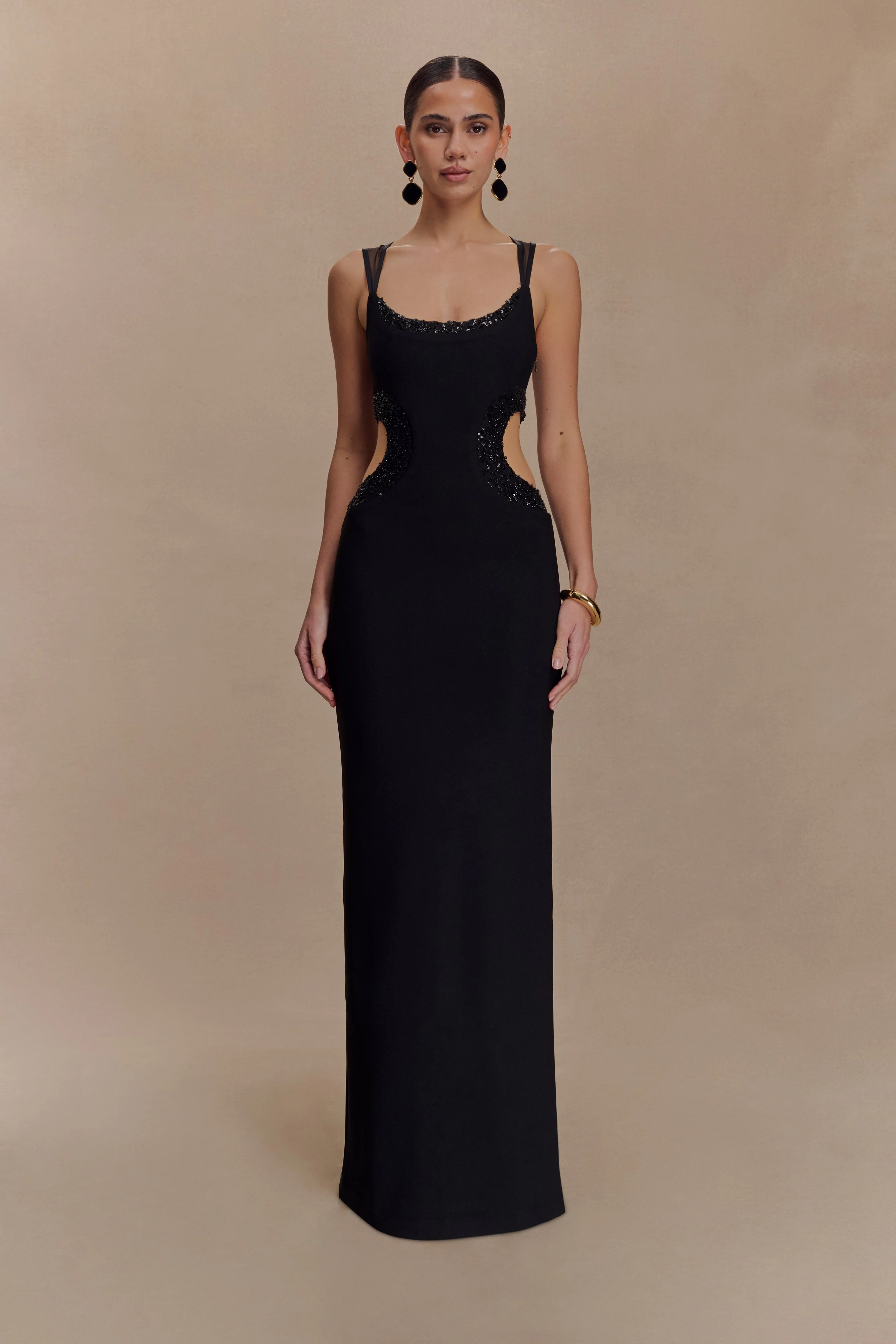 Angelique Beaded Crepe Maxi Dress - Black - Image 5