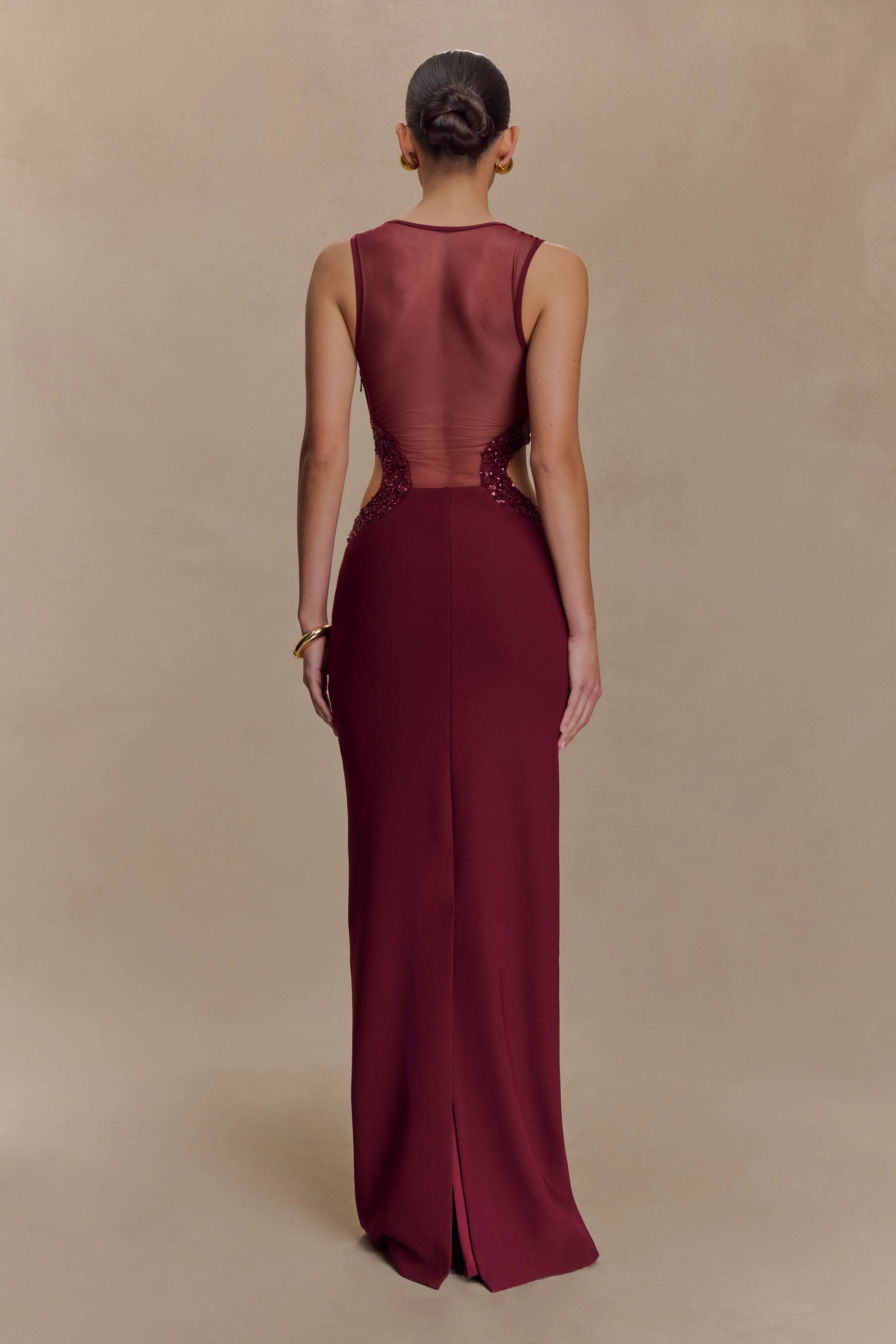 Angelique Beaded Crepe Maxi Dress - Wine - Image 2