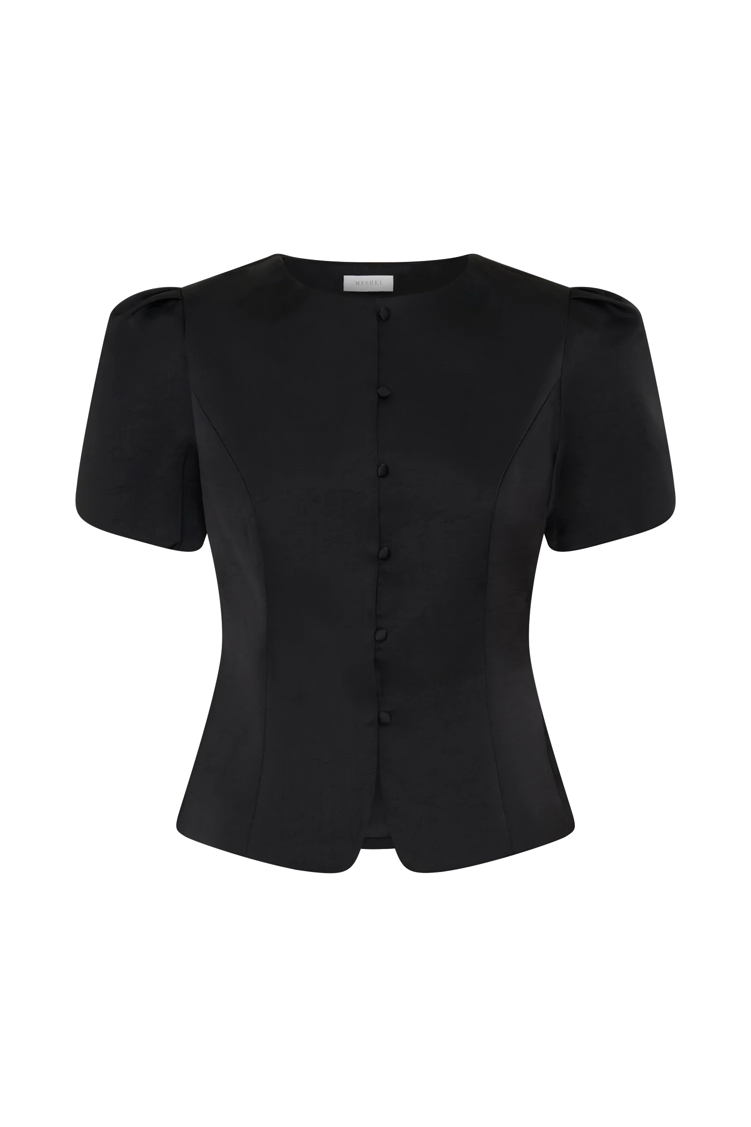 Anne Short Sleeve Satin Top - Black - Image 11