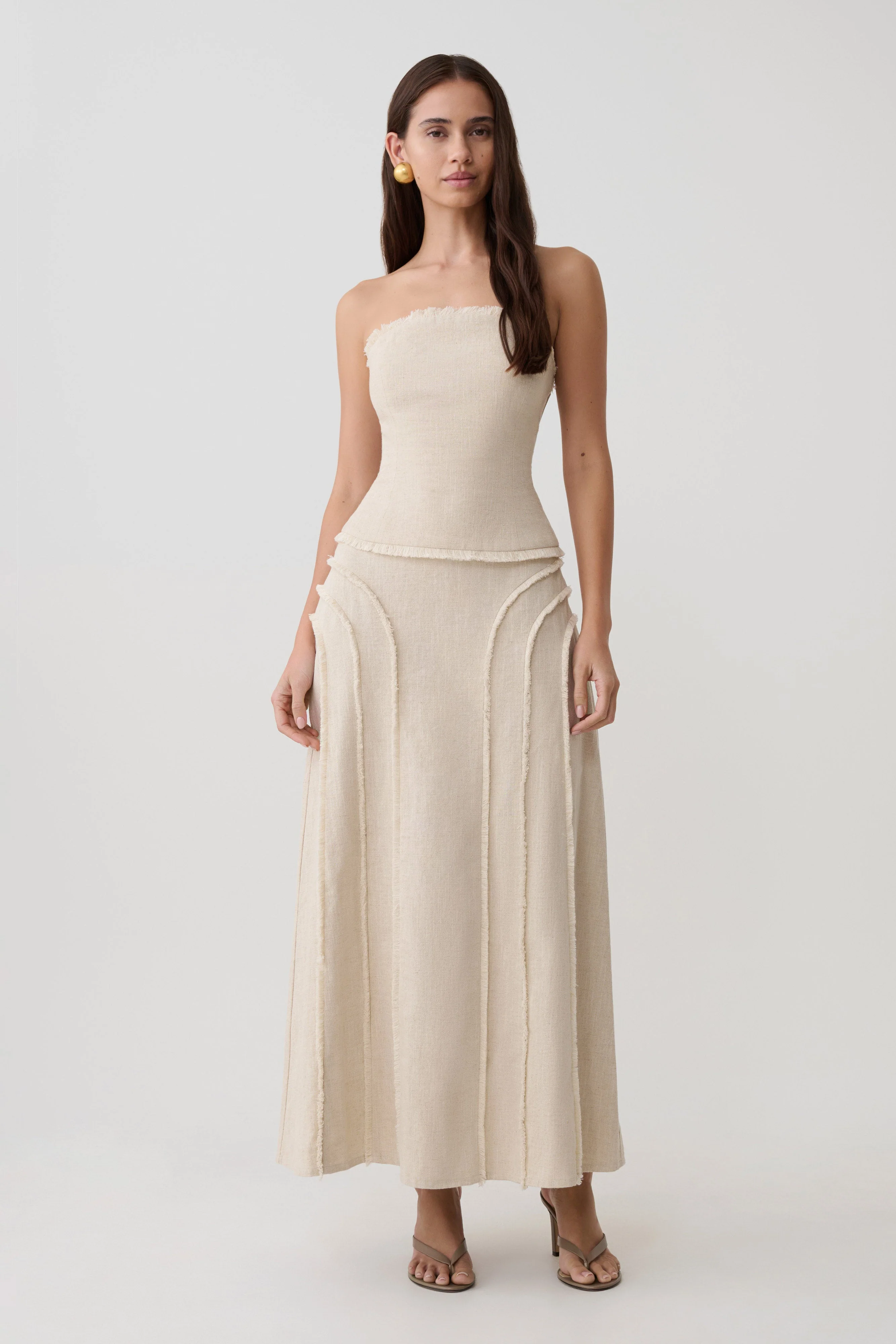 Annie Linen Frayed Midi Skirt - Natural - Image 3