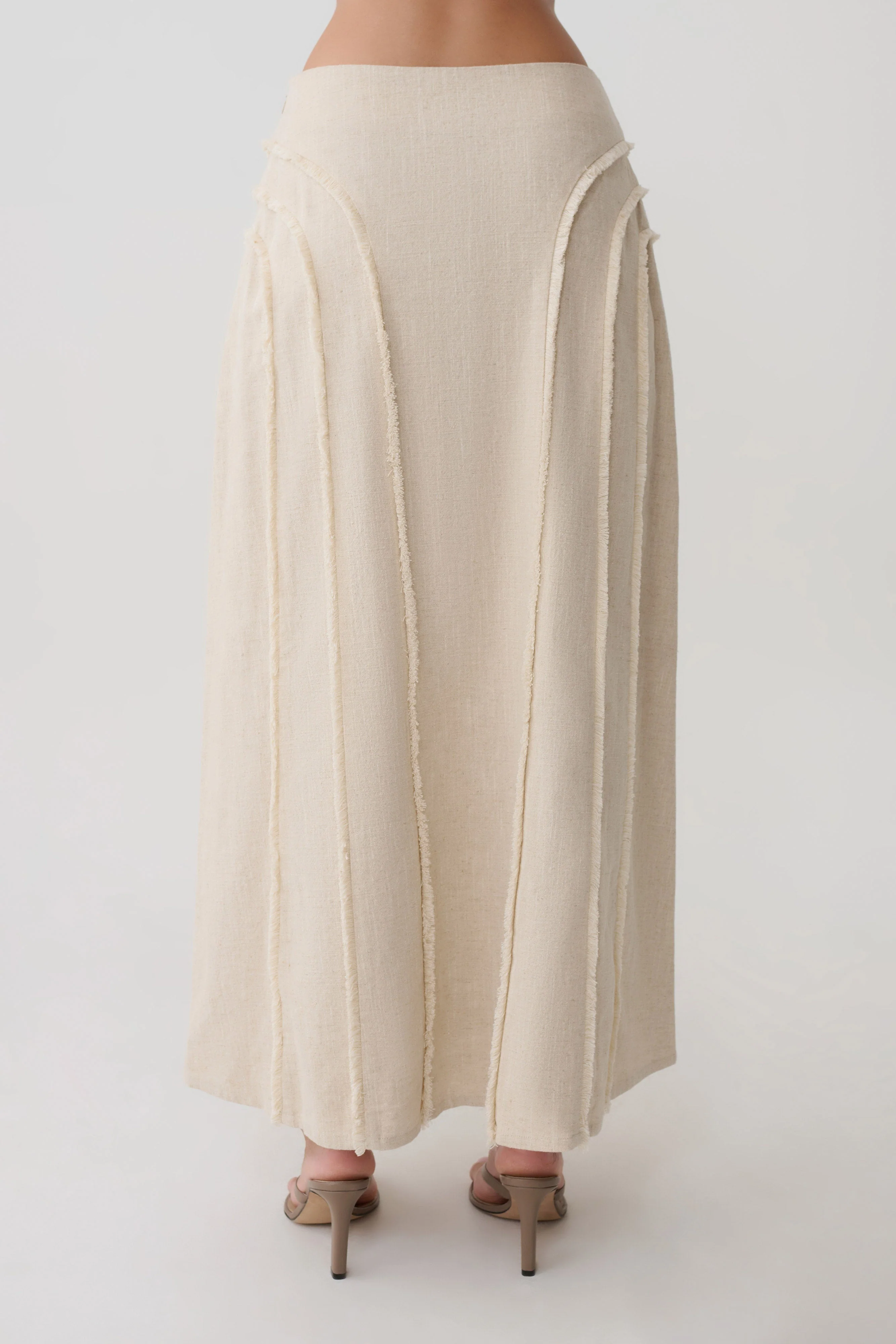 Annie Linen Frayed Midi Skirt - Natural - Image 5