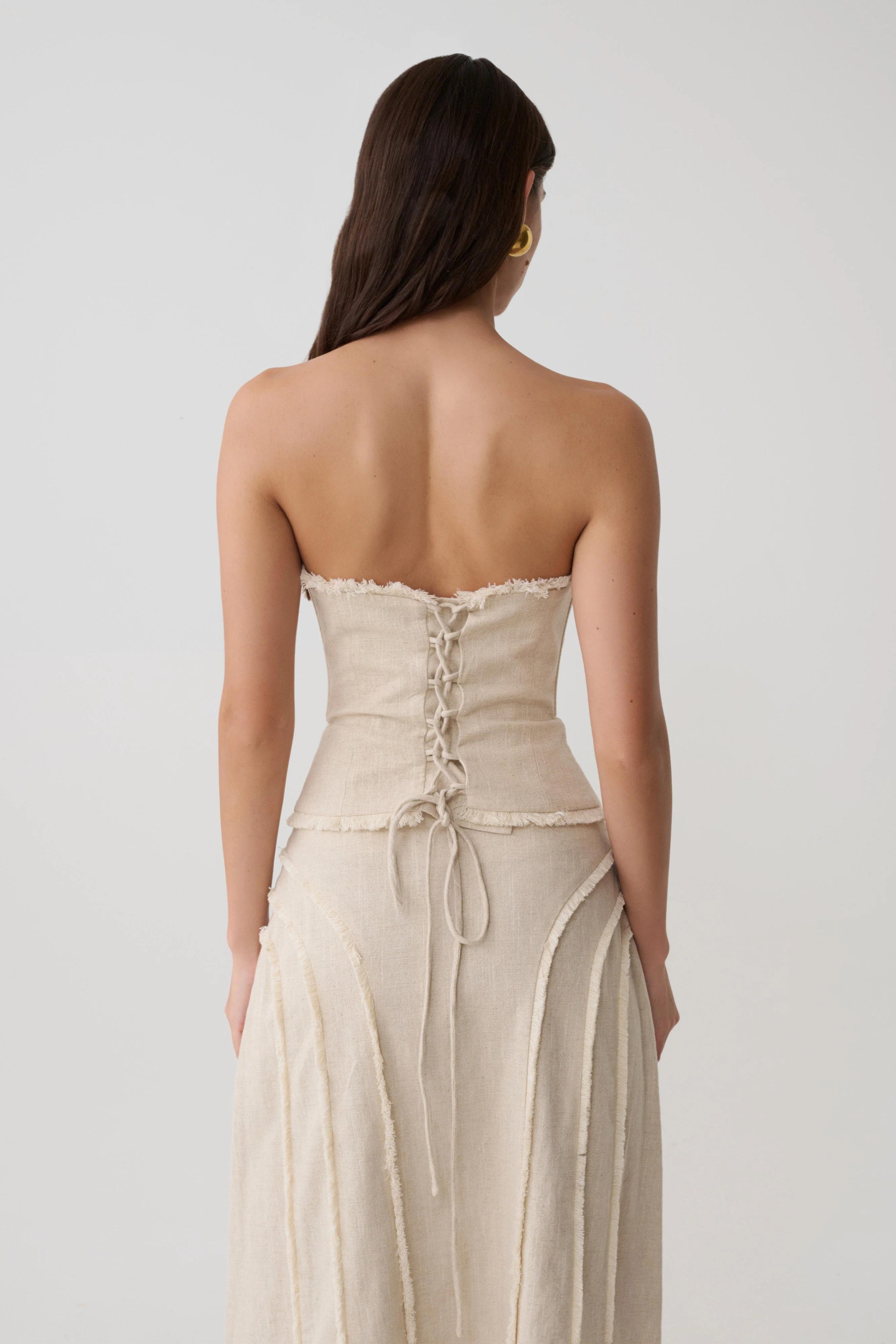 Annie Strapless Tie Back Linen Top - Natural - Image 2