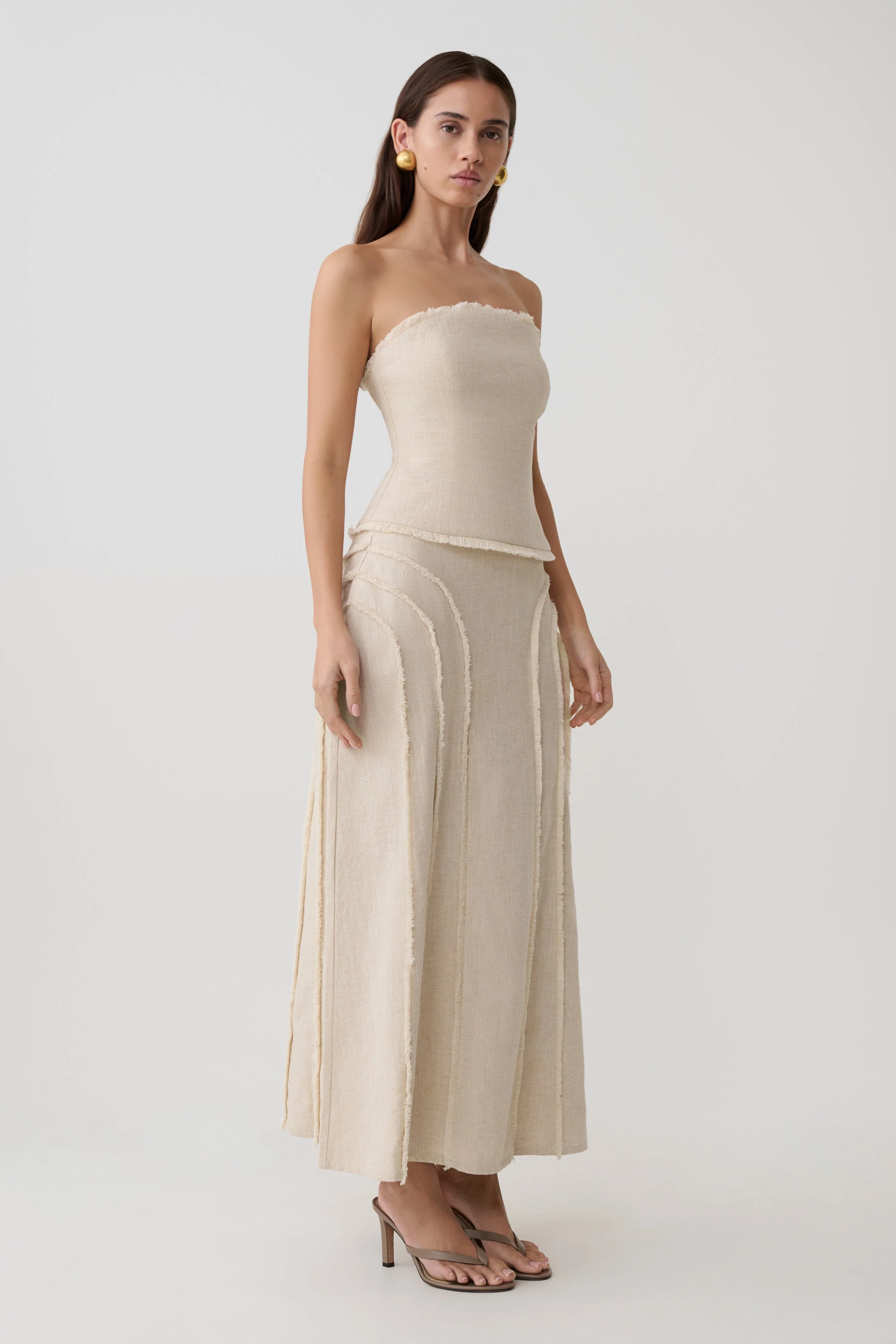 Annie Strapless Tie Back Linen Top - Natural - Image 4