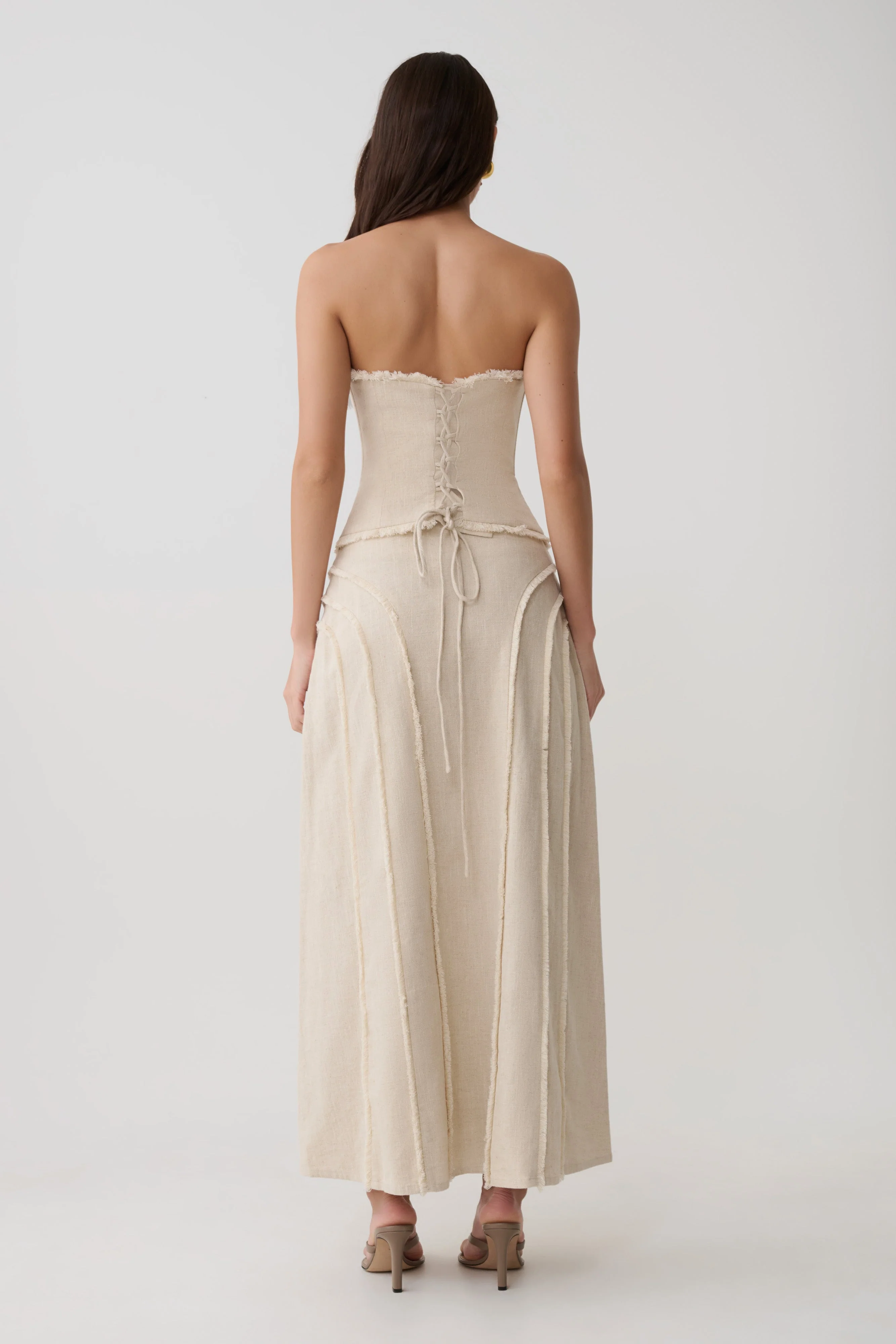 Annie Strapless Tie Back Linen Top - Natural - Image 5