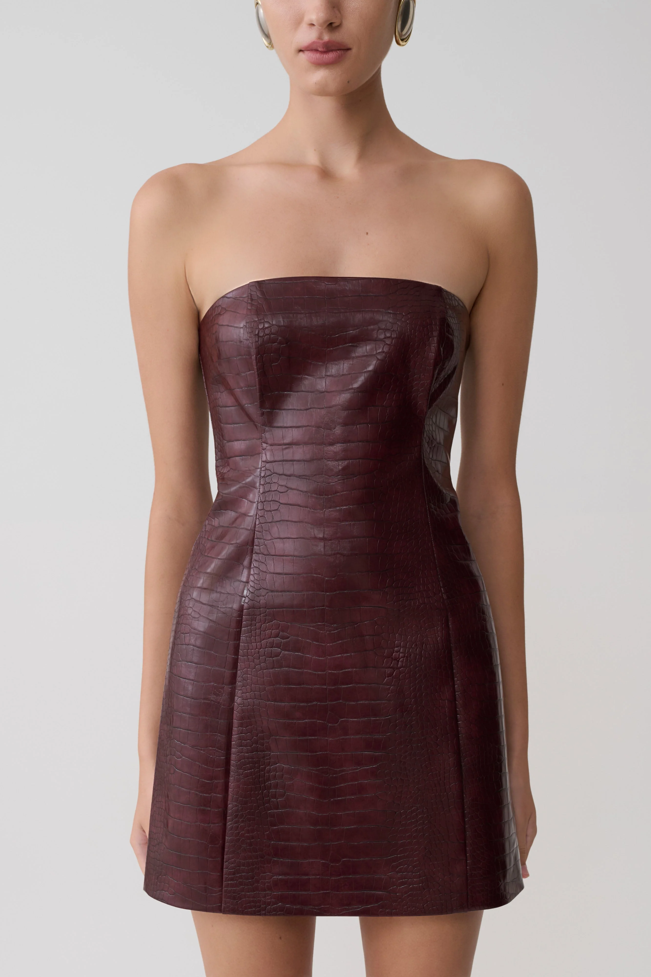 Anouk Faux Leather Strapless Mini Dress - Merlot - Image 3
