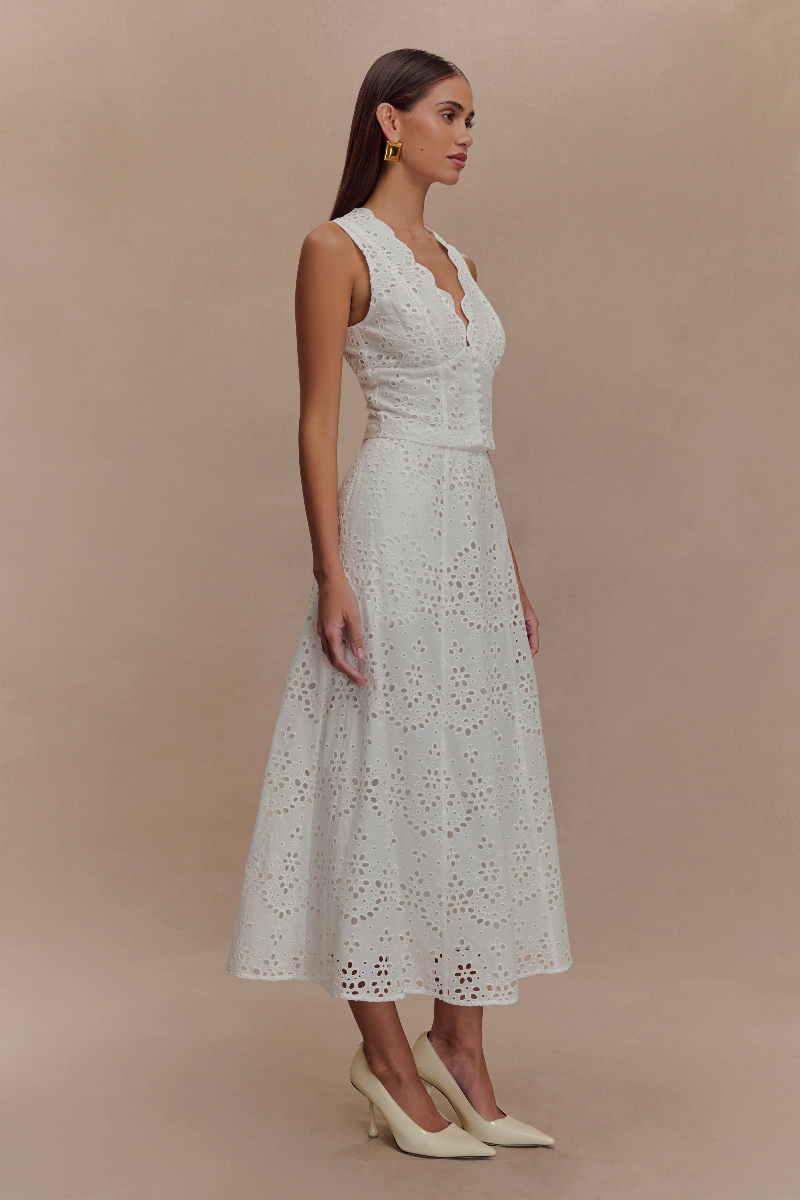 Arla Broderie Midi Skirt - White - Image 3