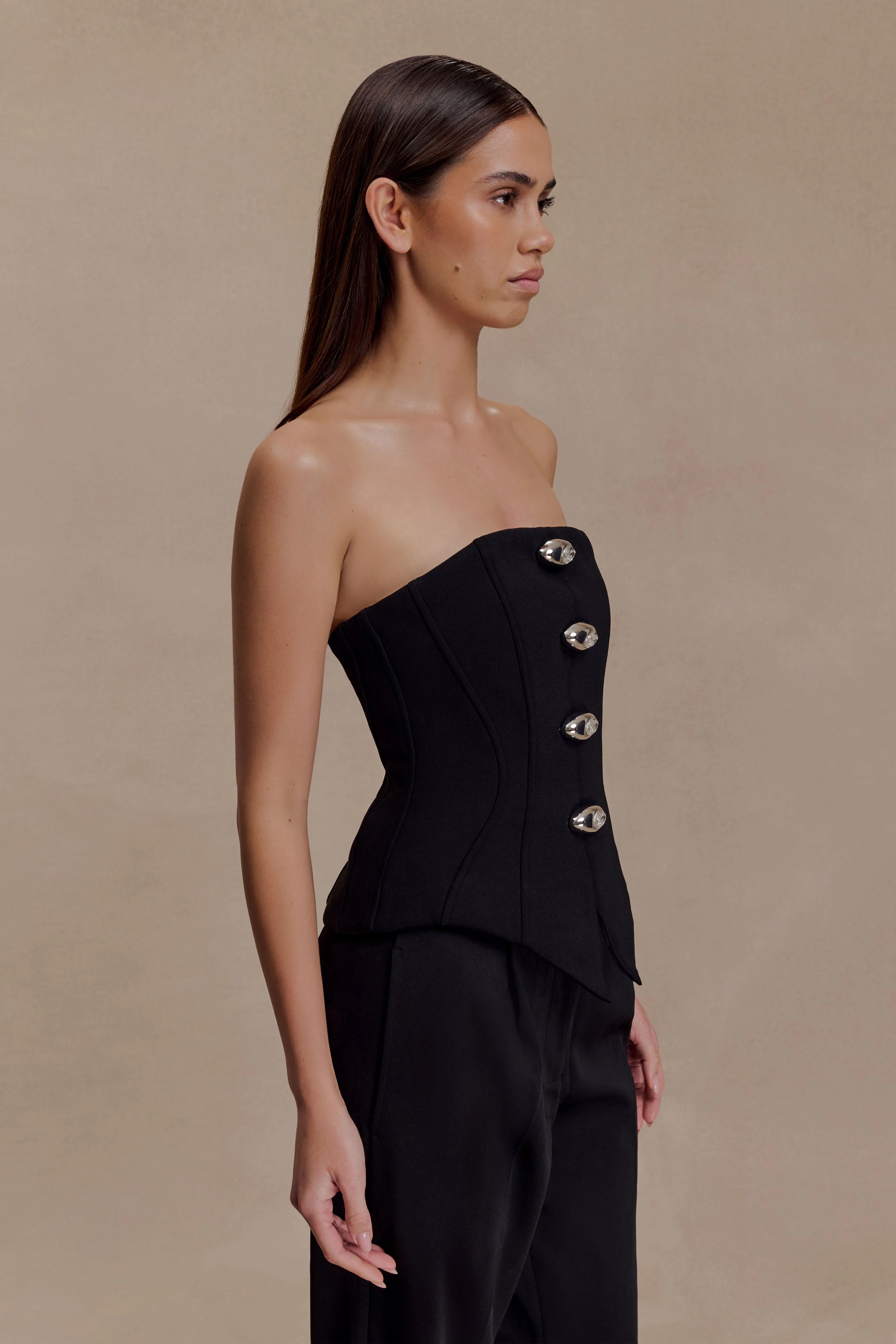 Arla Button Up Corset Top - Black - Image 4