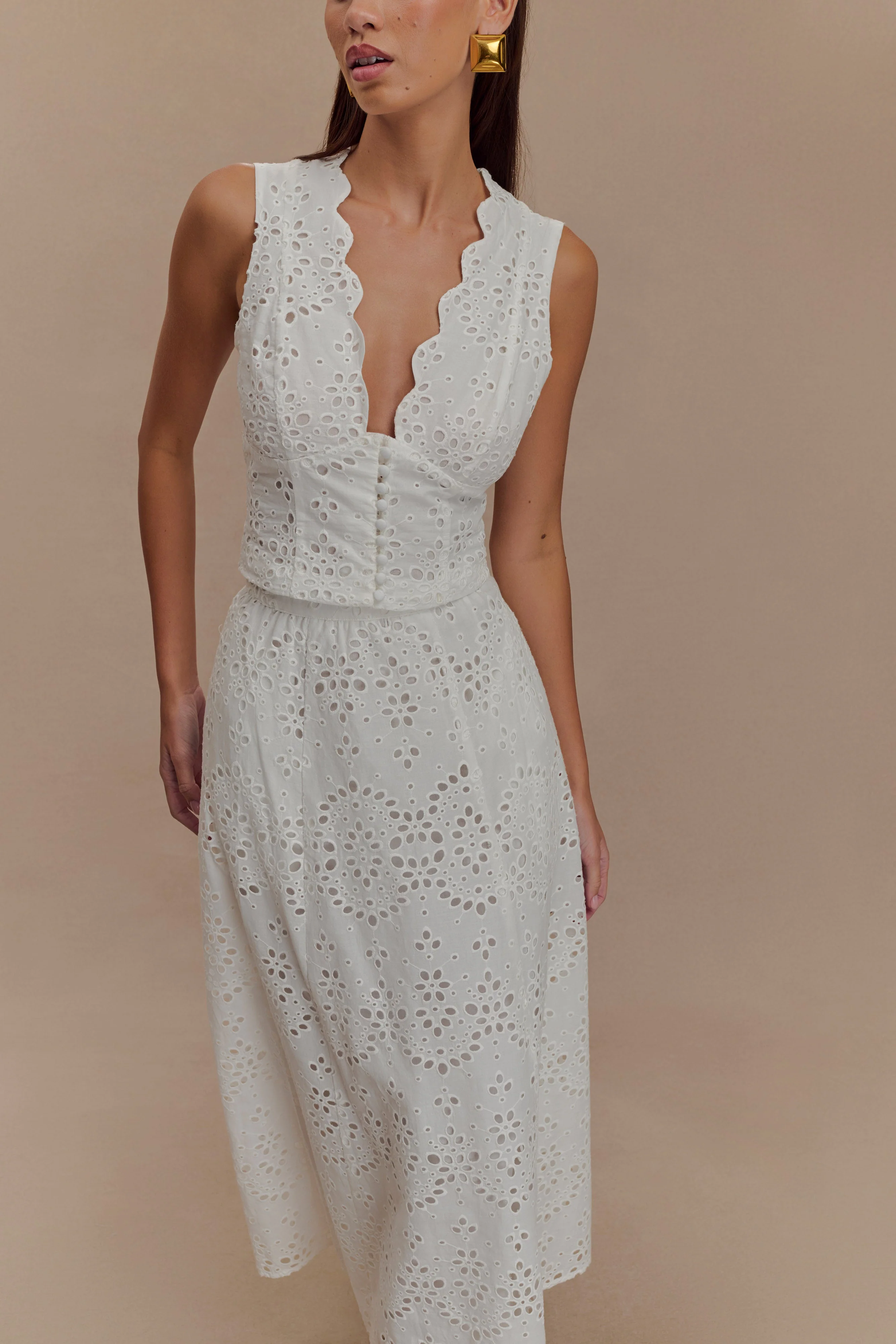 Arla Sleeveless Broderie Top - White - Image 3