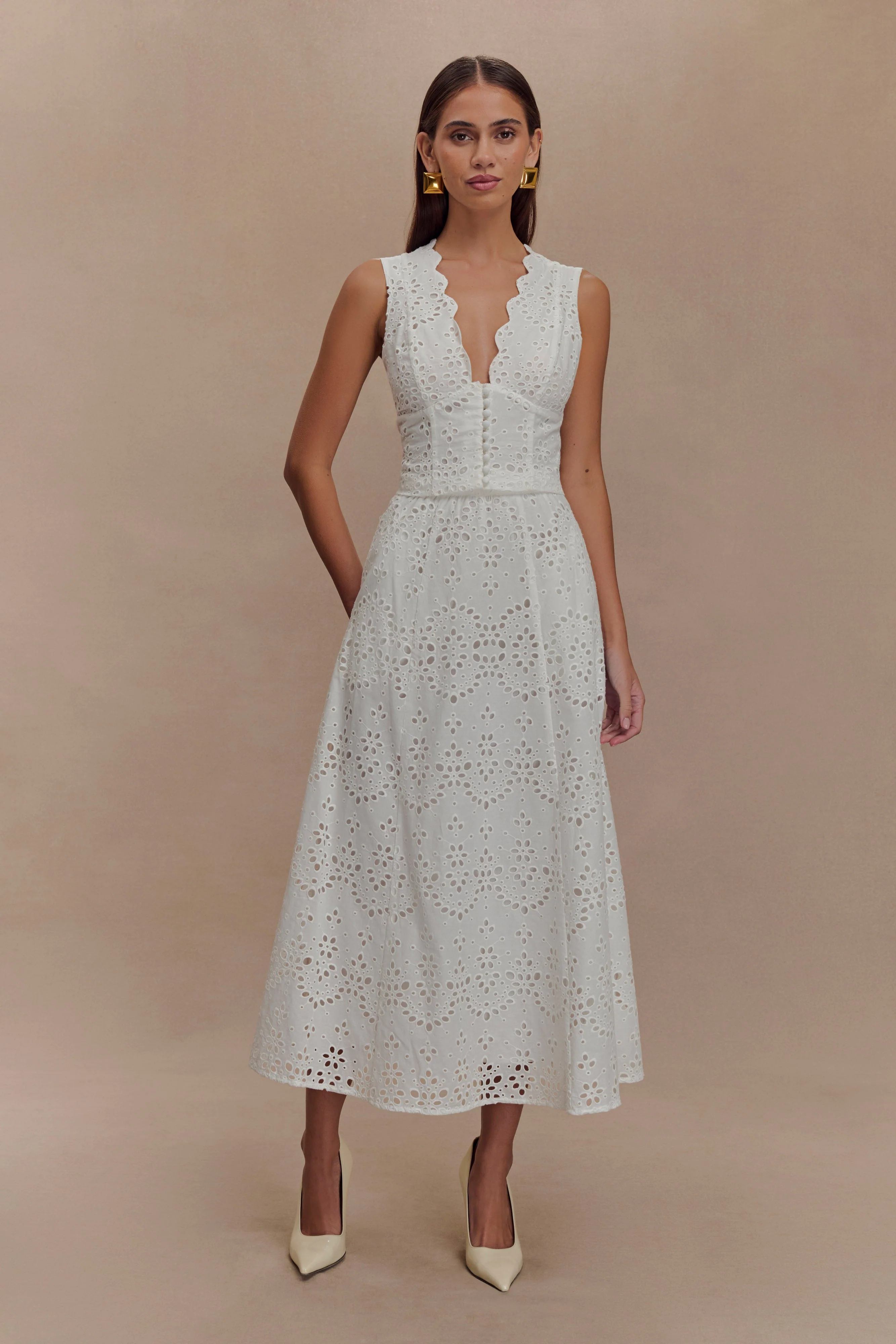 Arla Sleeveless Broderie Top - White - Image 6