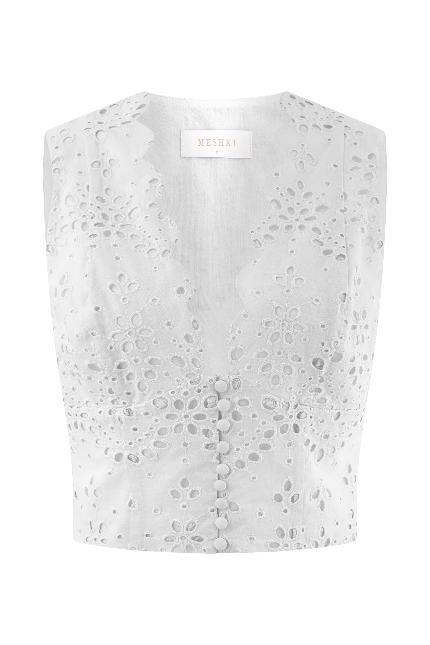 Arla Sleeveless Broderie Top - White - Image 9