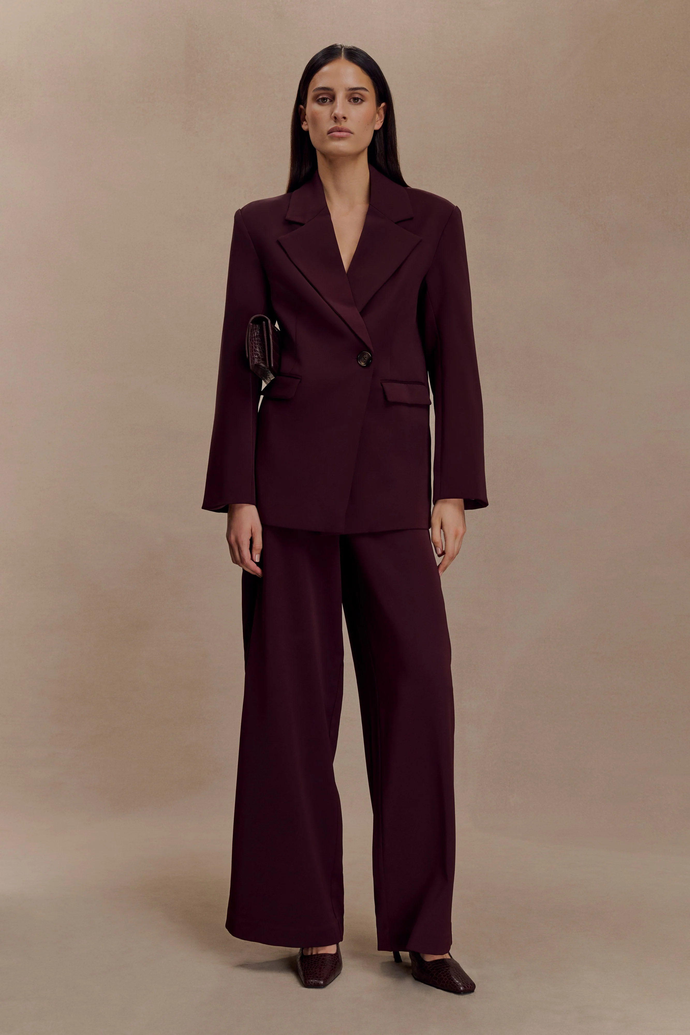 Arlo Wide Leg Suiting Trouser - Mahogany - Image 2