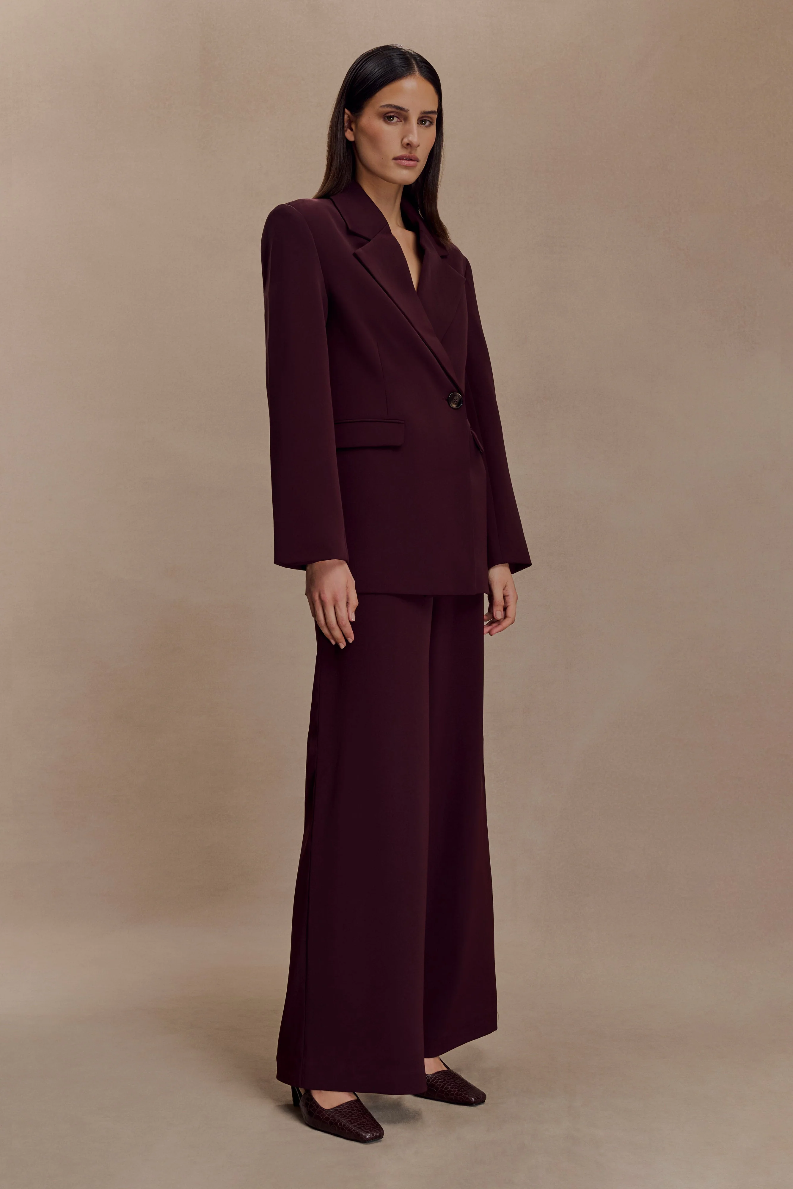 Arlo Wide Leg Suiting Trouser - Mahogany - Image 4