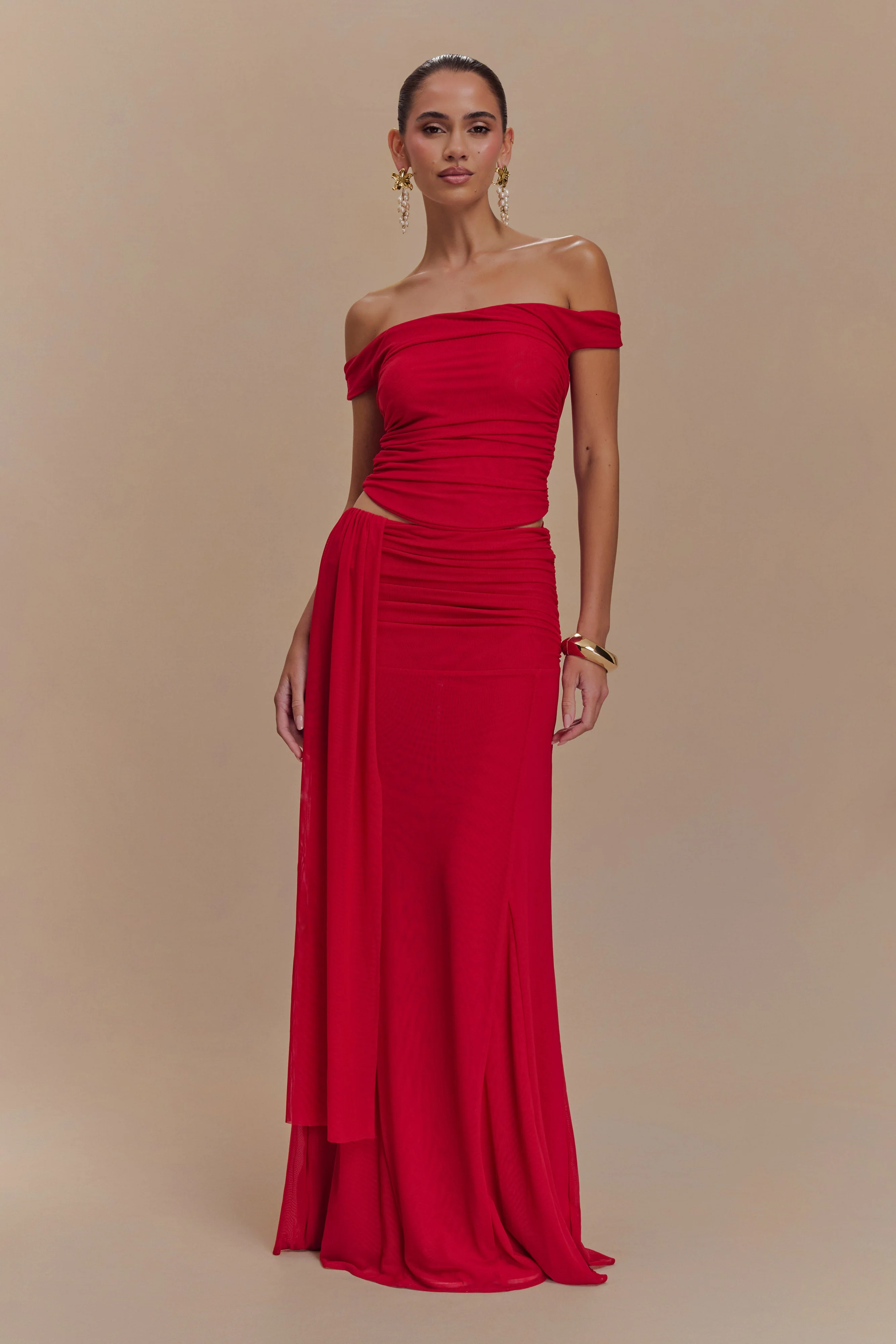Arna Mesh Maxi Skirt - Ruby - Image 2