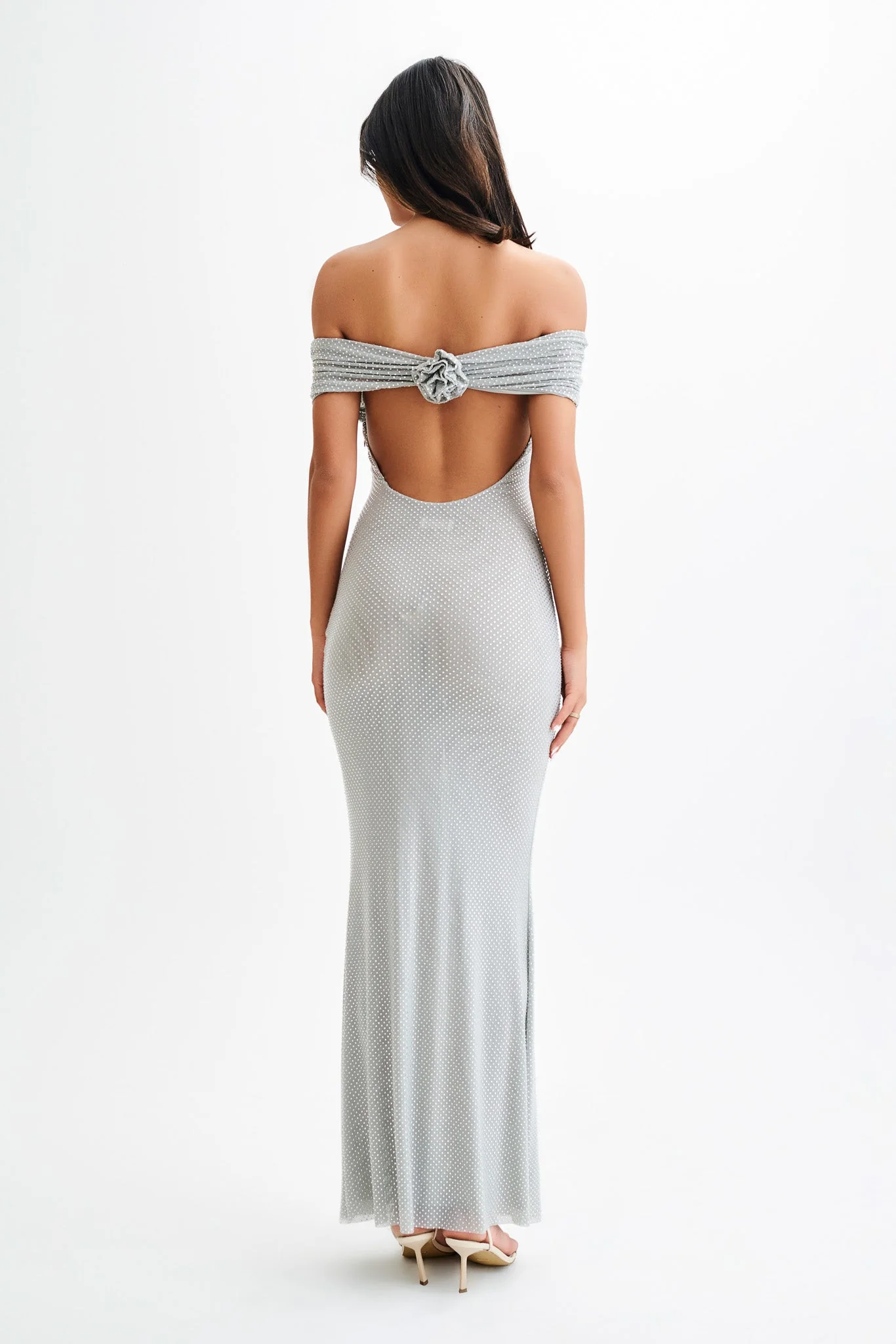 Arna Off Shoulder Diamante Maxi Dress - Silver - Image 5