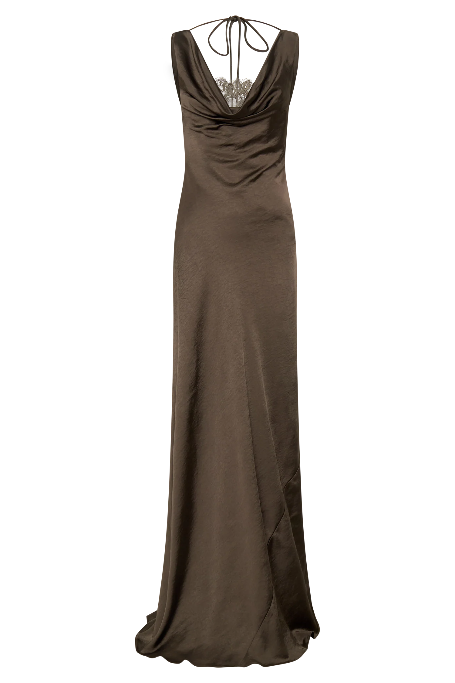 Ashley Cowl Neck Lace And Satin Maxi Dress - Mocha - Image 9