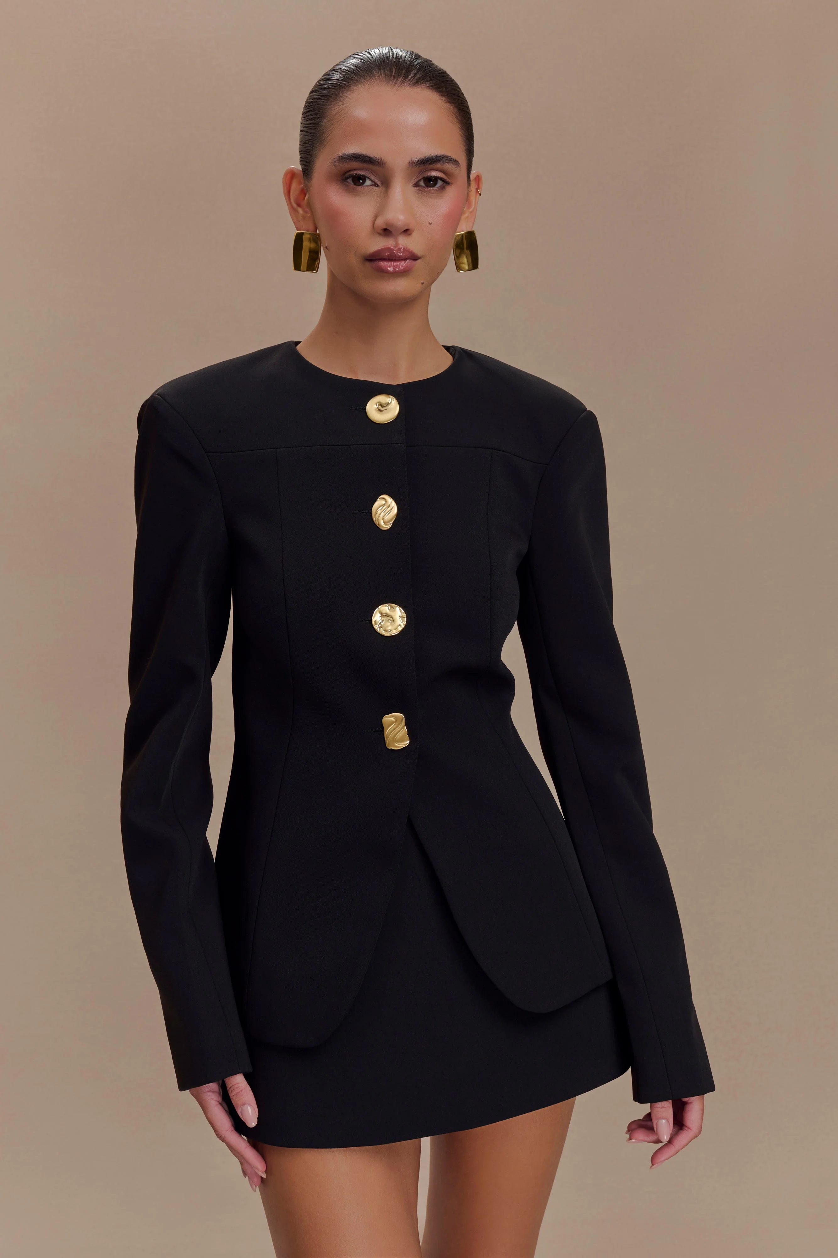 Asia Mixed Button Blazer - Black - Image 6