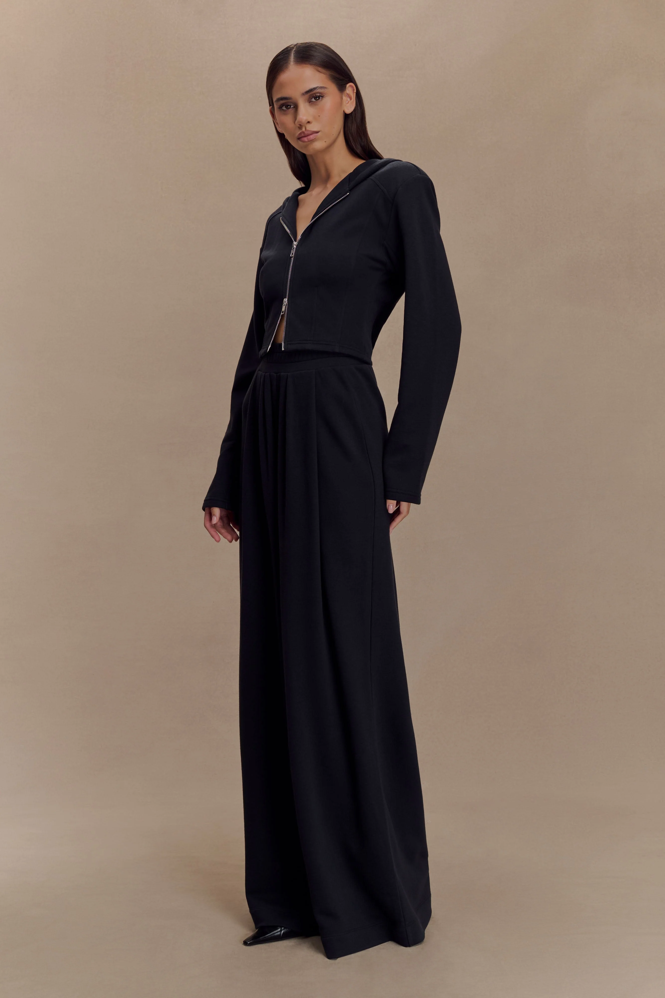 Aspen Gathered Wide Leg Jogger - Black - Image 3