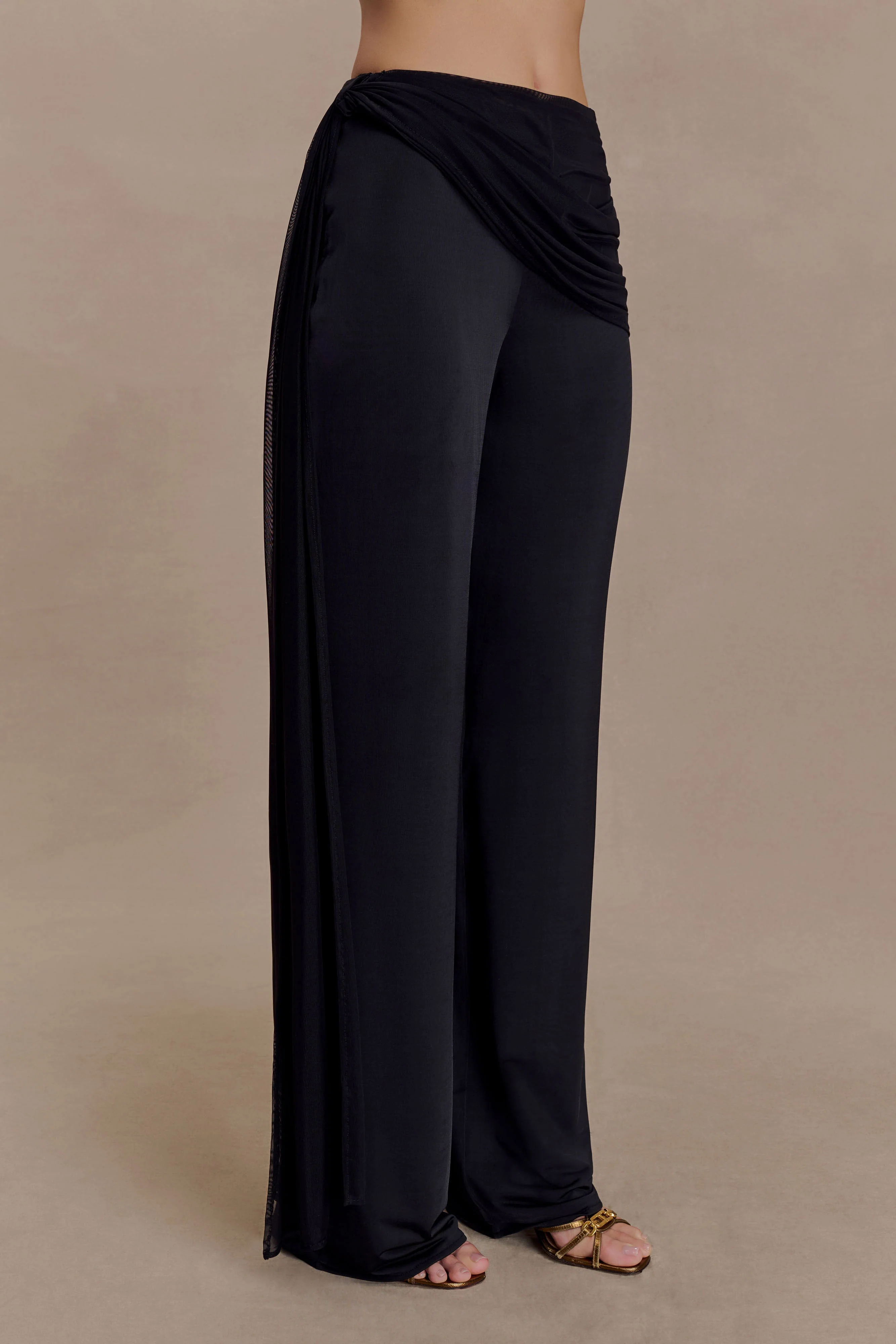 Aspyn Slinky Gathered Wide Leg Pants - Black - Image 5