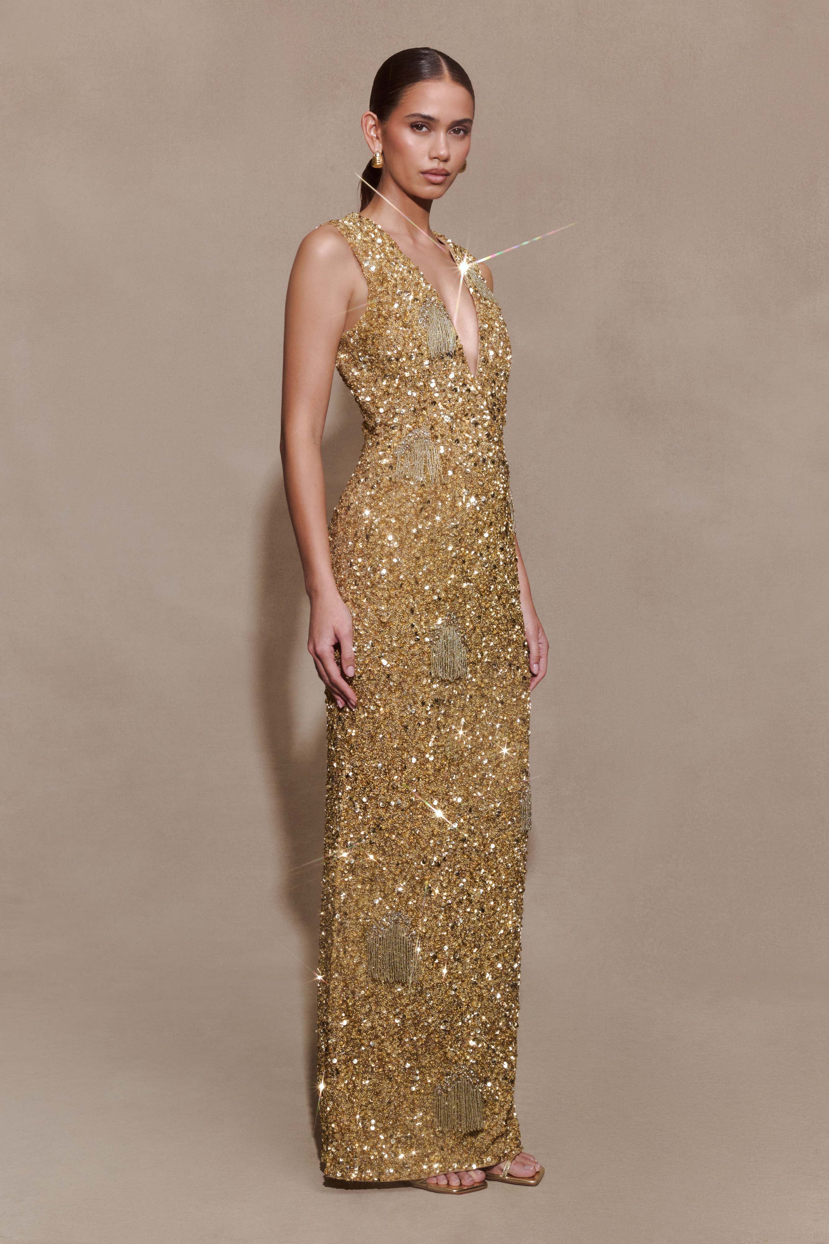 Astor Hand Embellished Maxi Dress - Gold - Image 5