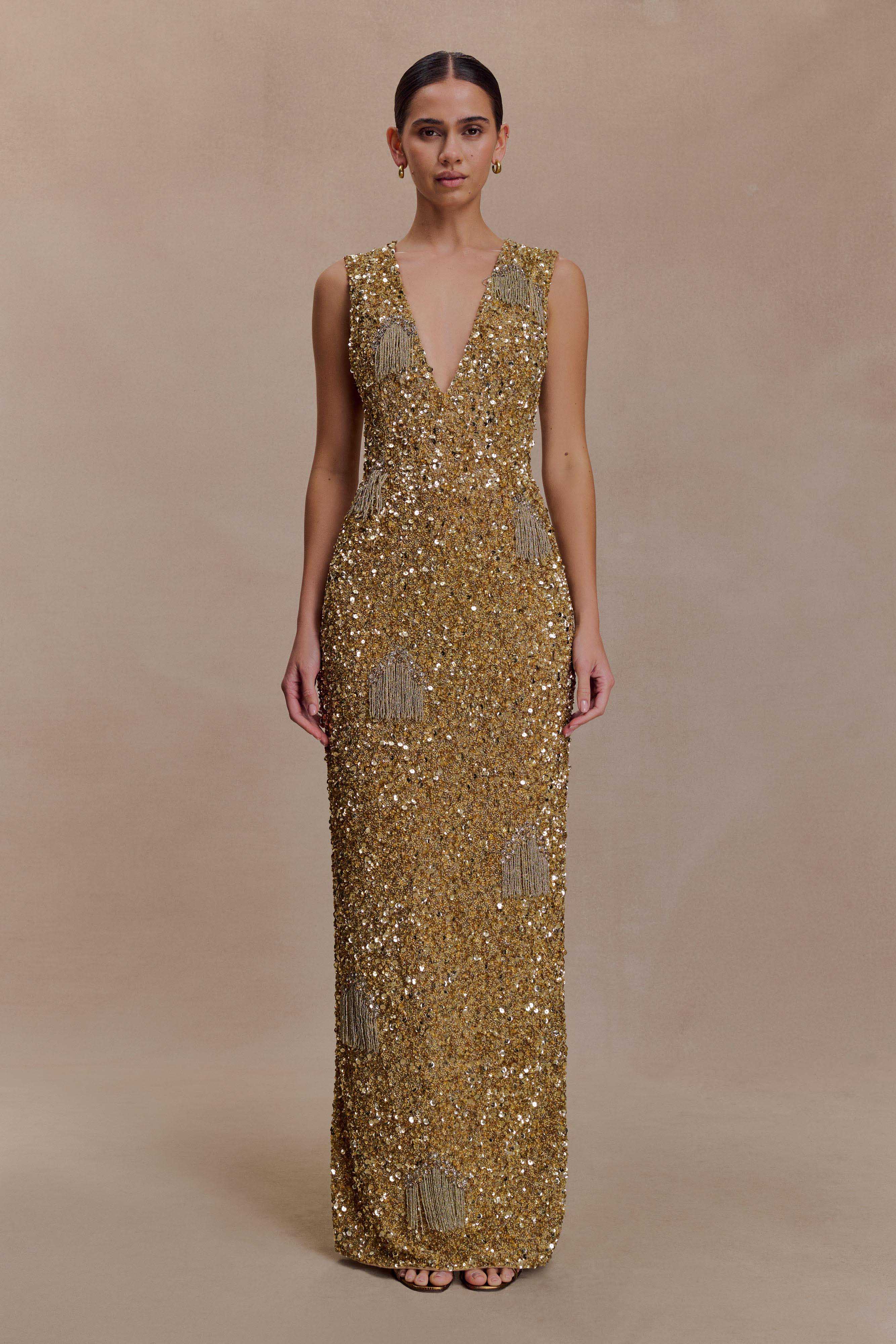 Astor Hand Embellished Maxi Dress - Gold - Image 6