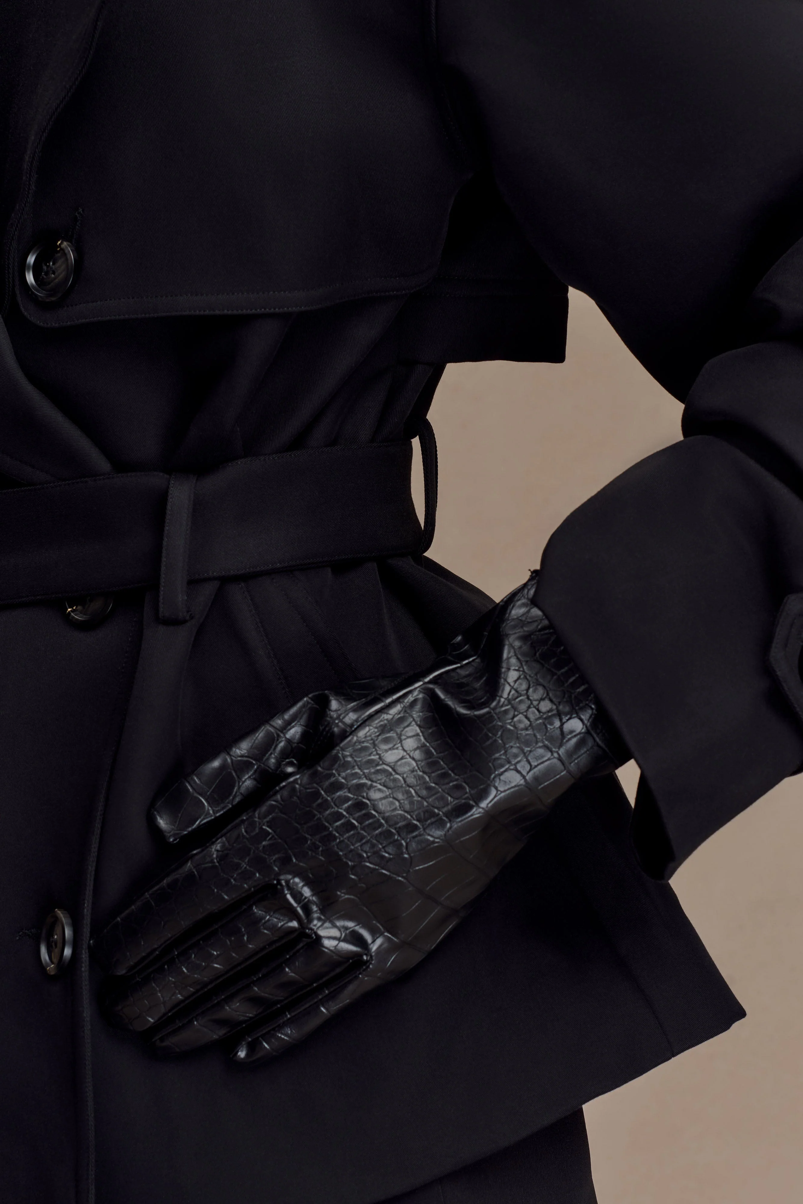 Atlas Faux Leather Crocodile Gloves - Black - Image 2