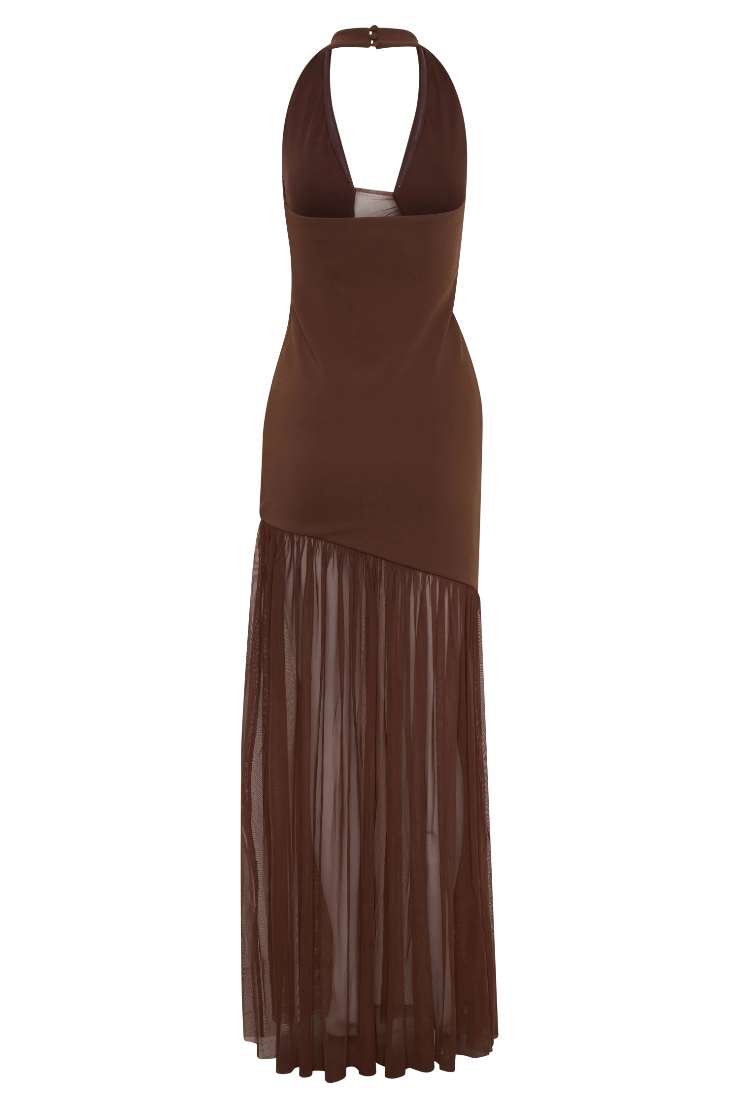 Aubree Crepe And Mesh Maxi Dress - Chocolate/Mocha - Image 6