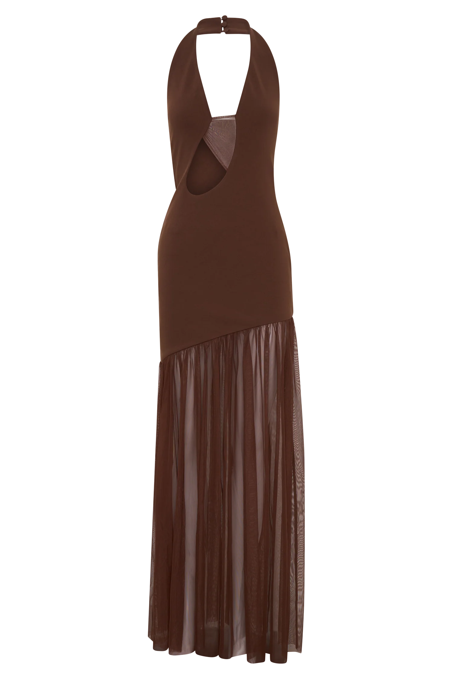Aubree Crepe And Mesh Maxi Dress - Chocolate/Mocha - Image 7