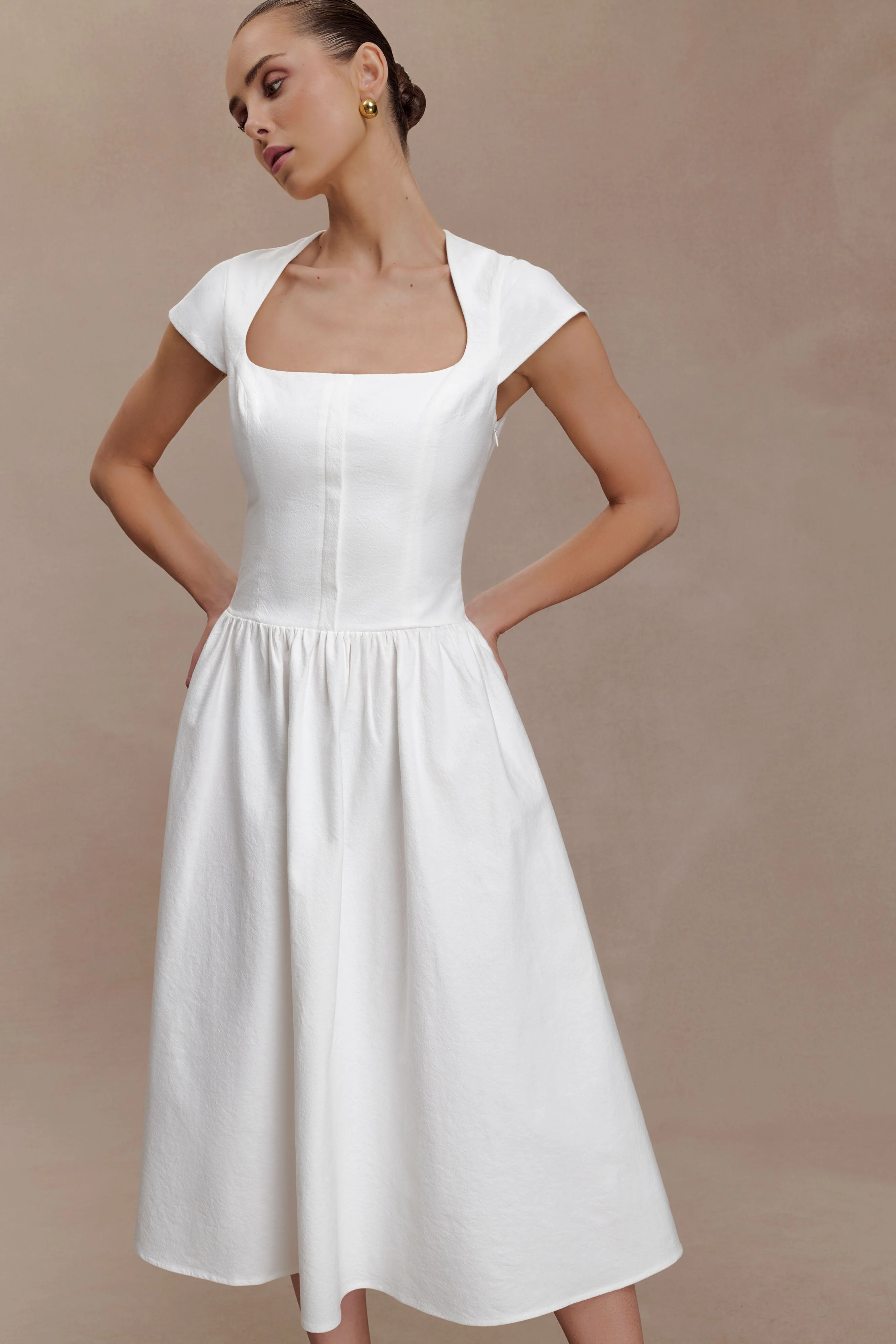 Ayla Cotton Fit And Flare Midi Dress - White - Image 2