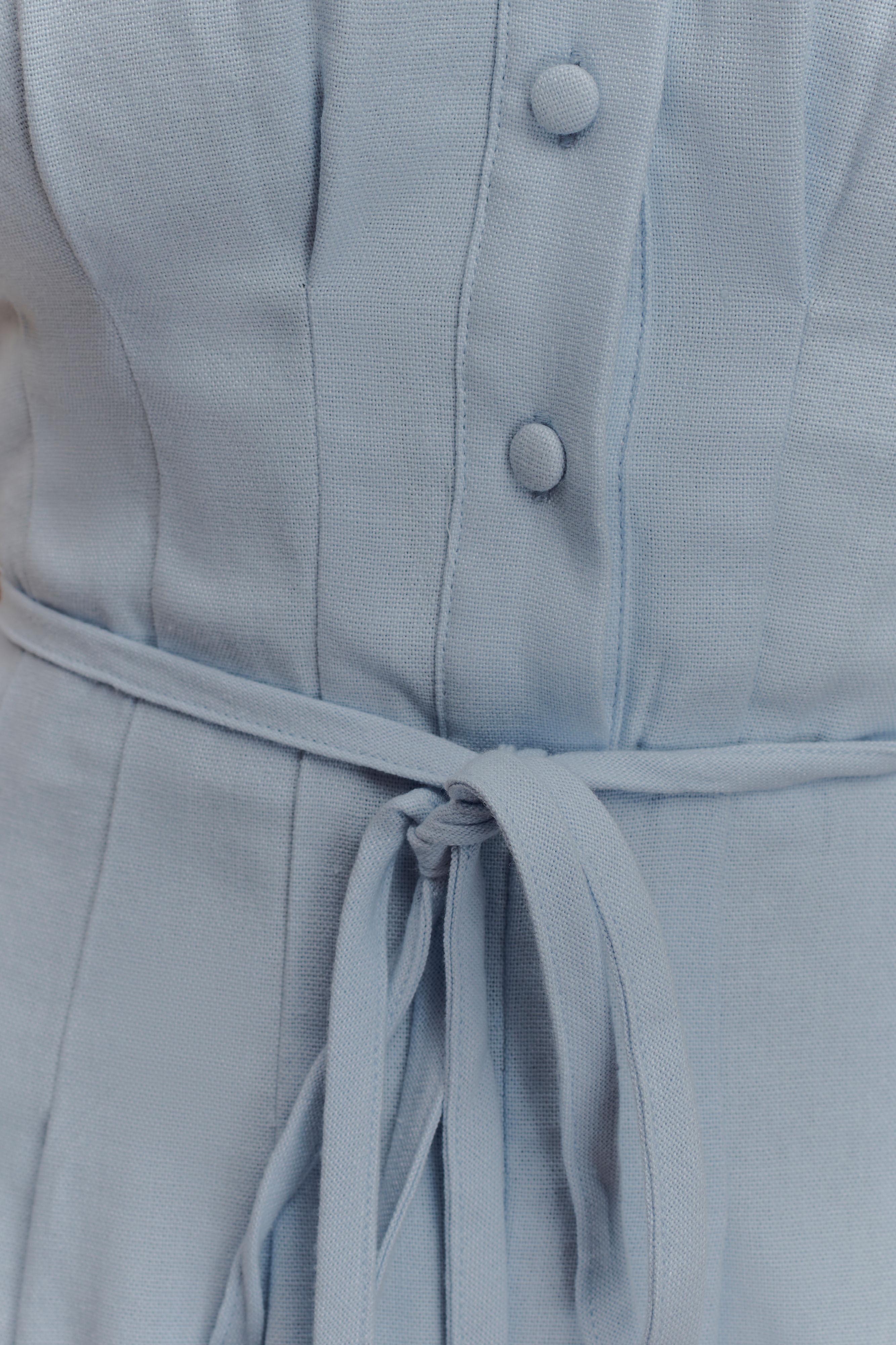 Aysha Buttoned Linen Midi Dress - Cornflower Blue - Image 6