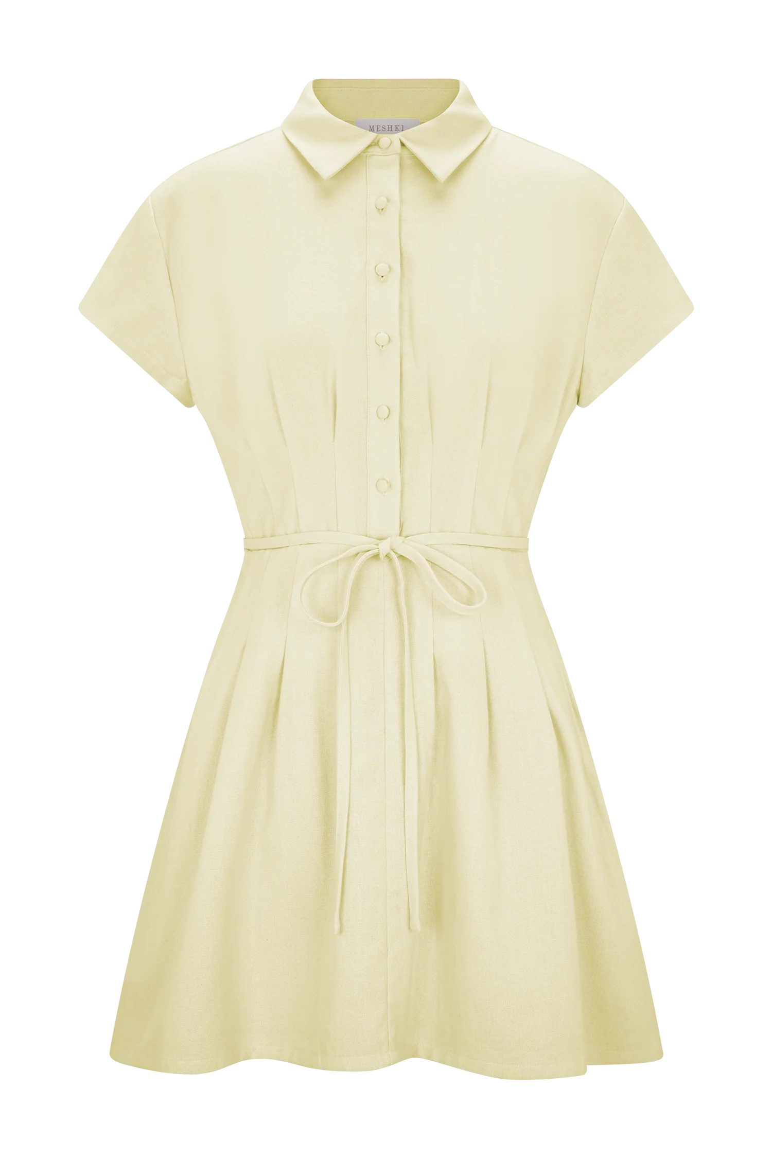 Aysha Buttoned Linen Mini Dress - Lemon - Image 8