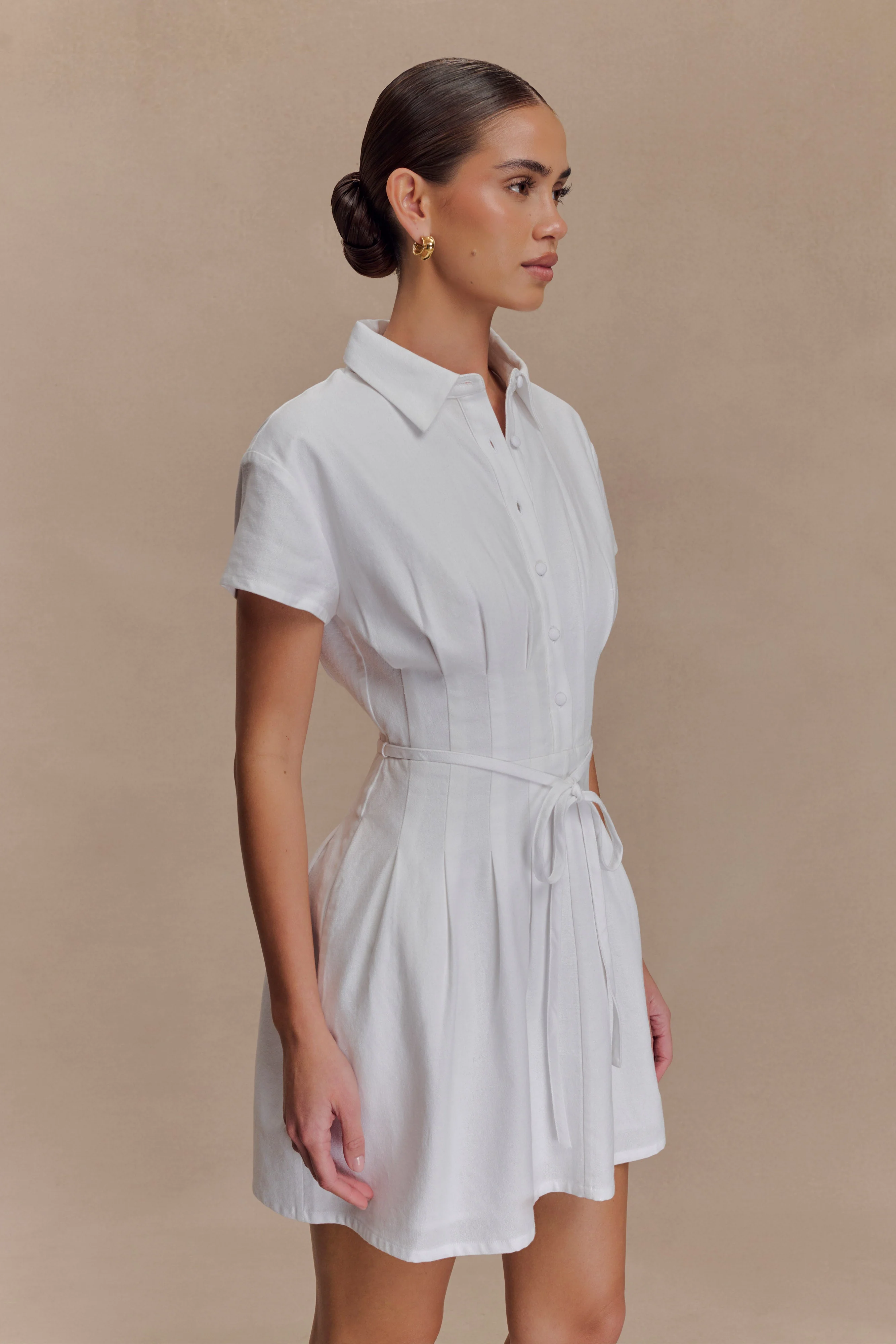 Aysha Buttoned Linen Mini Dress - White - Image 4