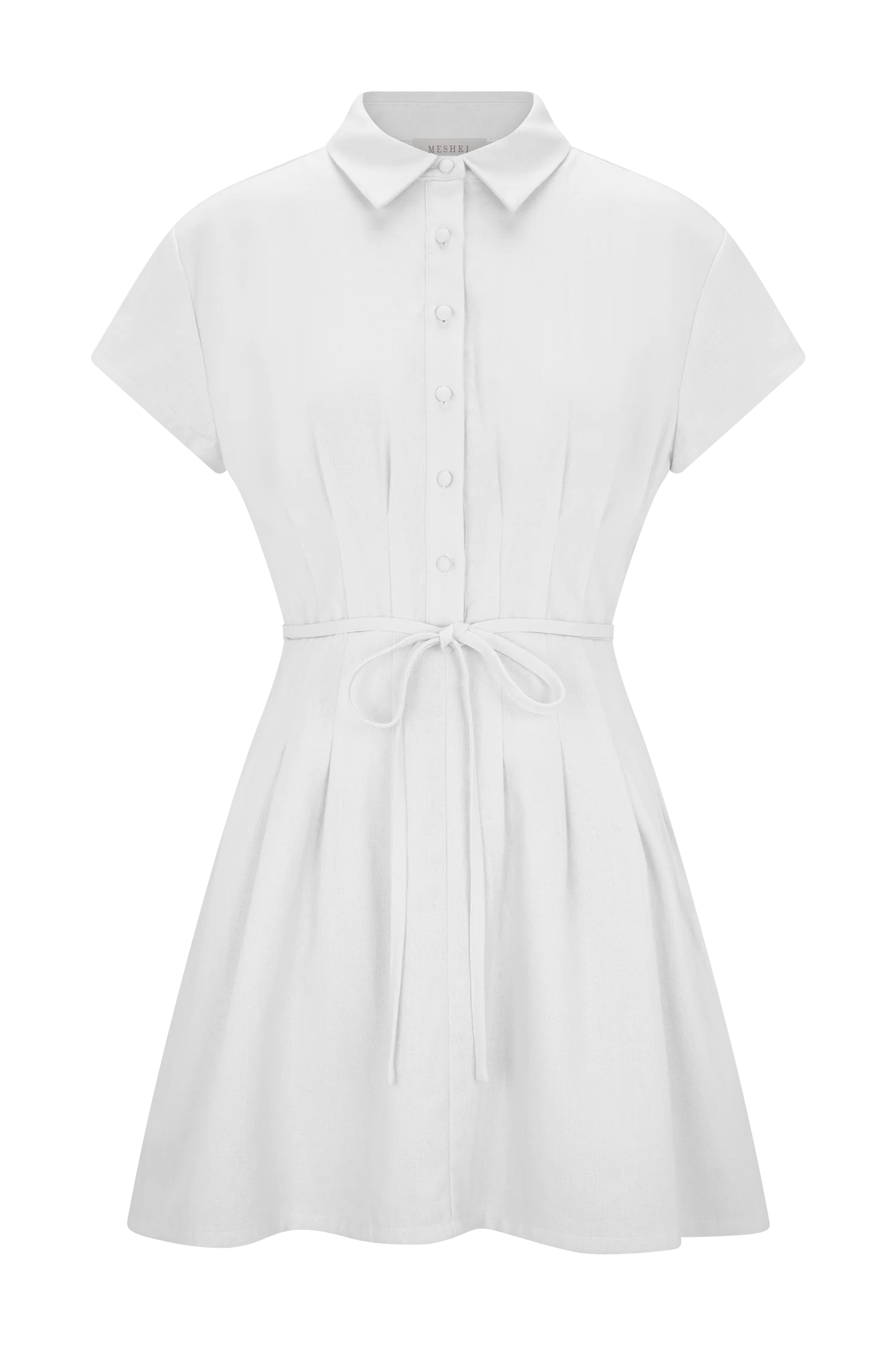 Aysha Buttoned Linen Mini Dress - White - Image 7