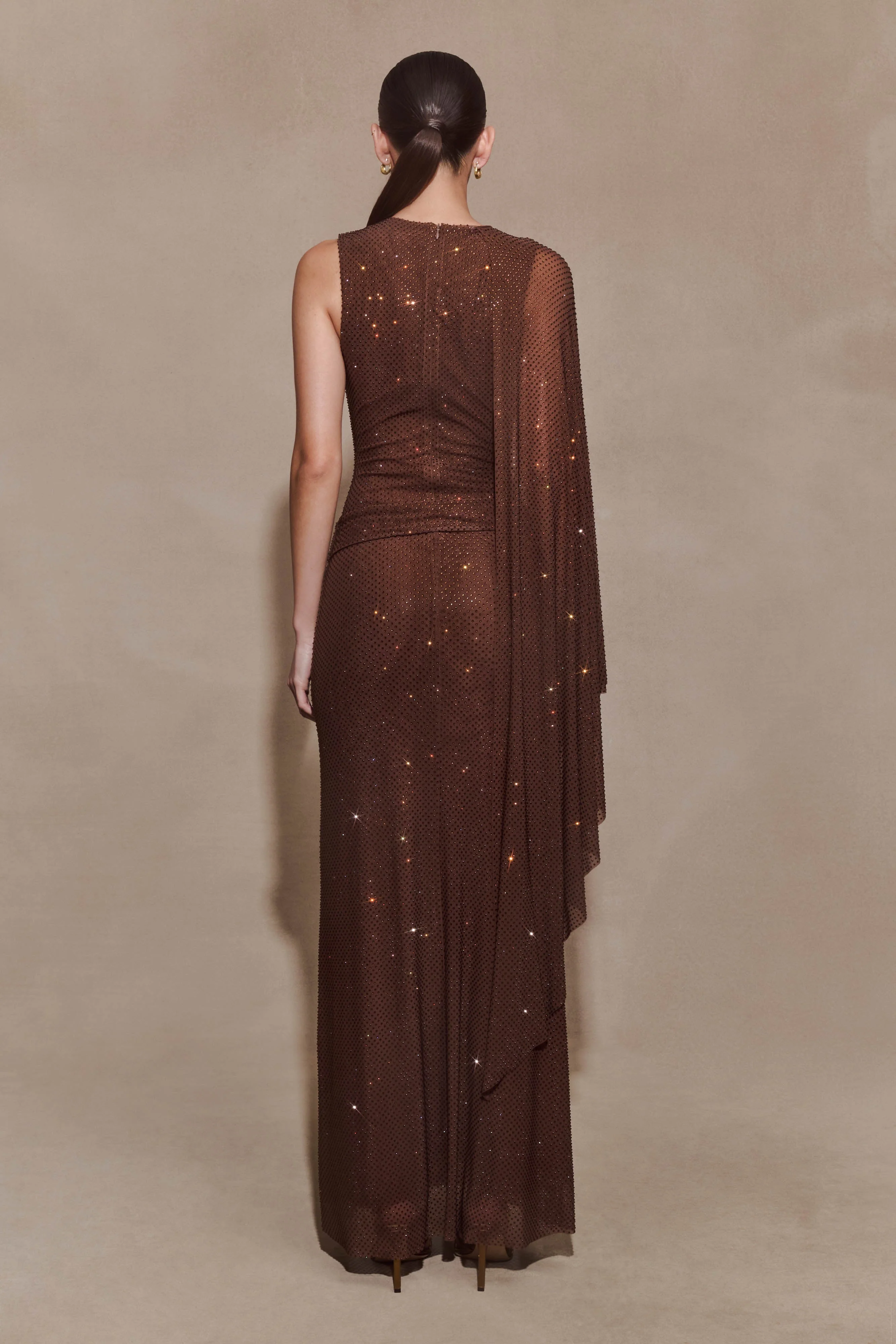 Bakari Diamante Cape Maxi Dress - Chocolate - Image 2