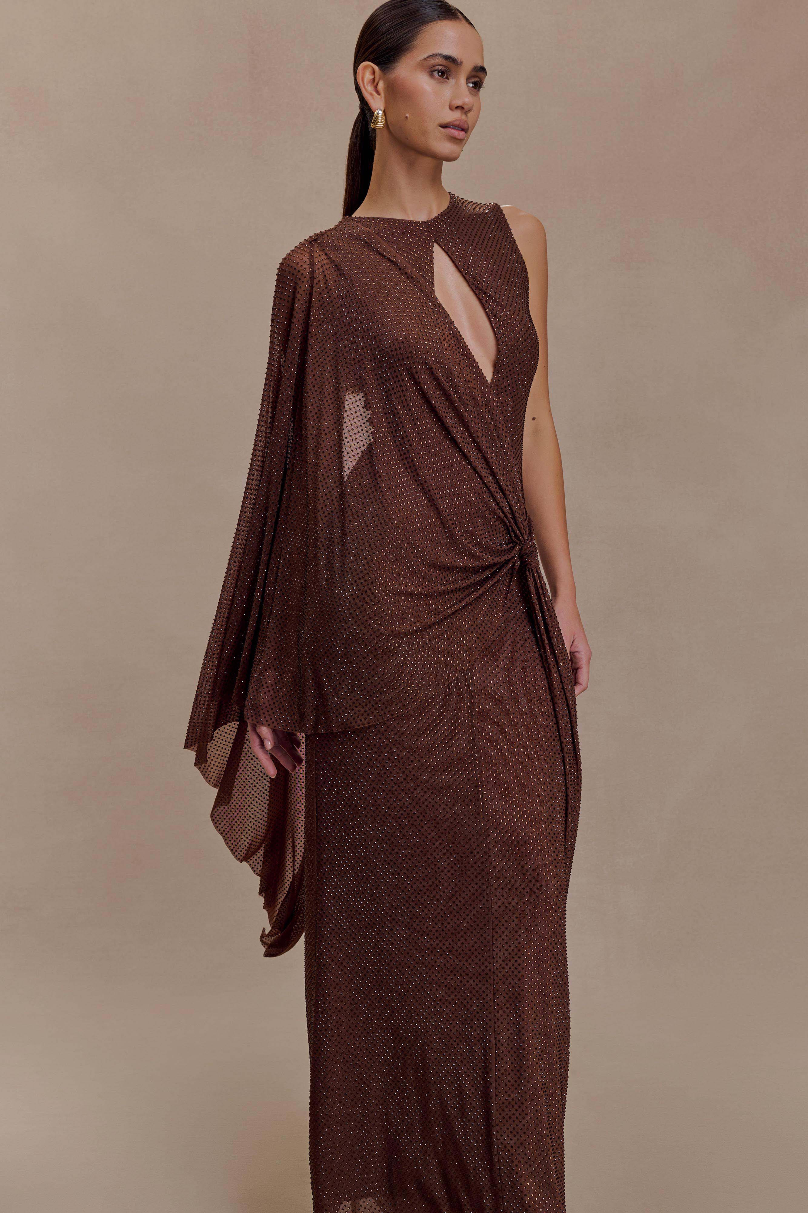 Bakari Diamante Cape Maxi Dress - Chocolate - Image 7