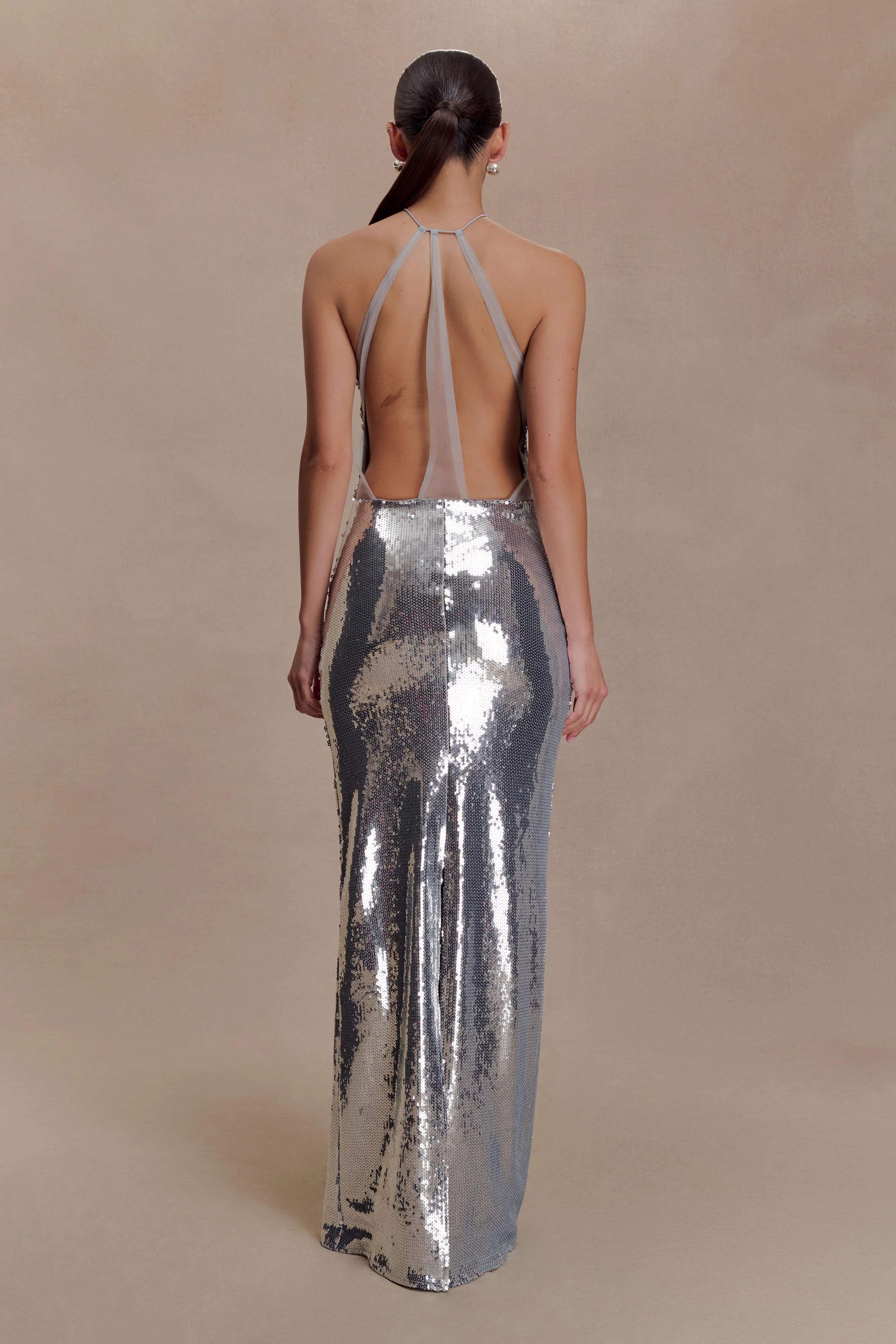 Baldwin Sequin Cut Out Maxi Dress - Silver - Image 7