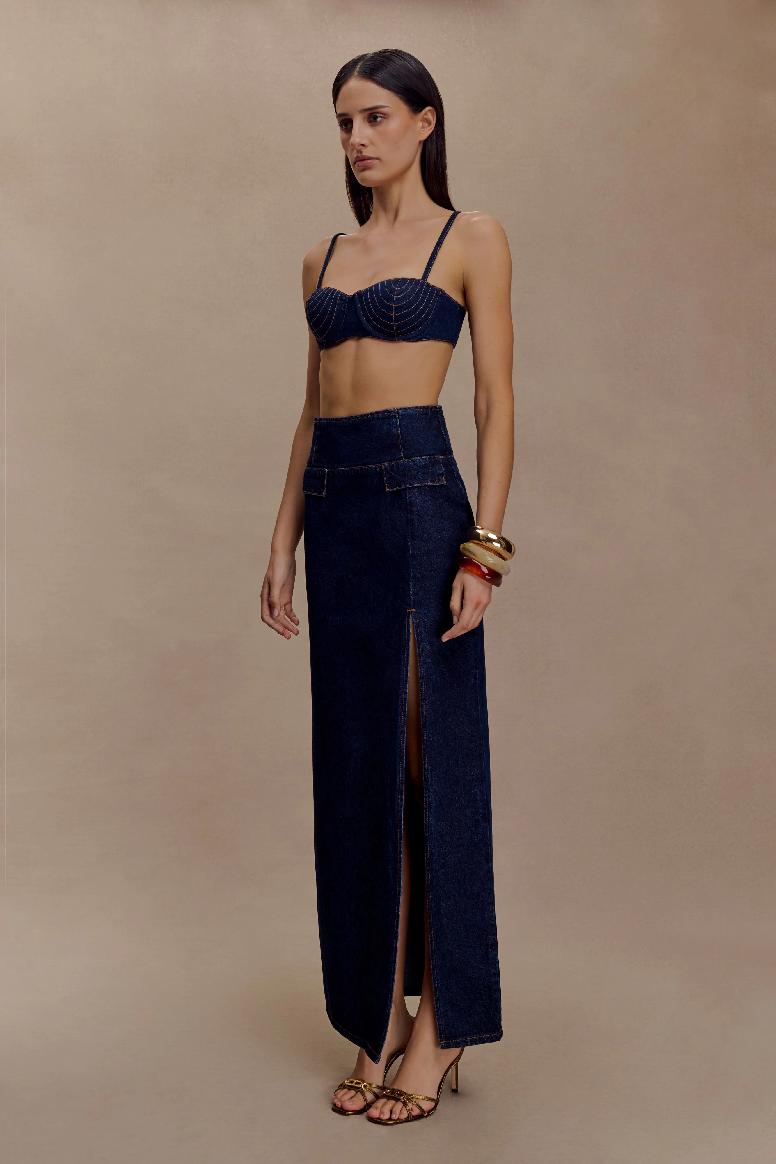 Belle Denim Cropped Bralette - Indigo Blue - Image 6