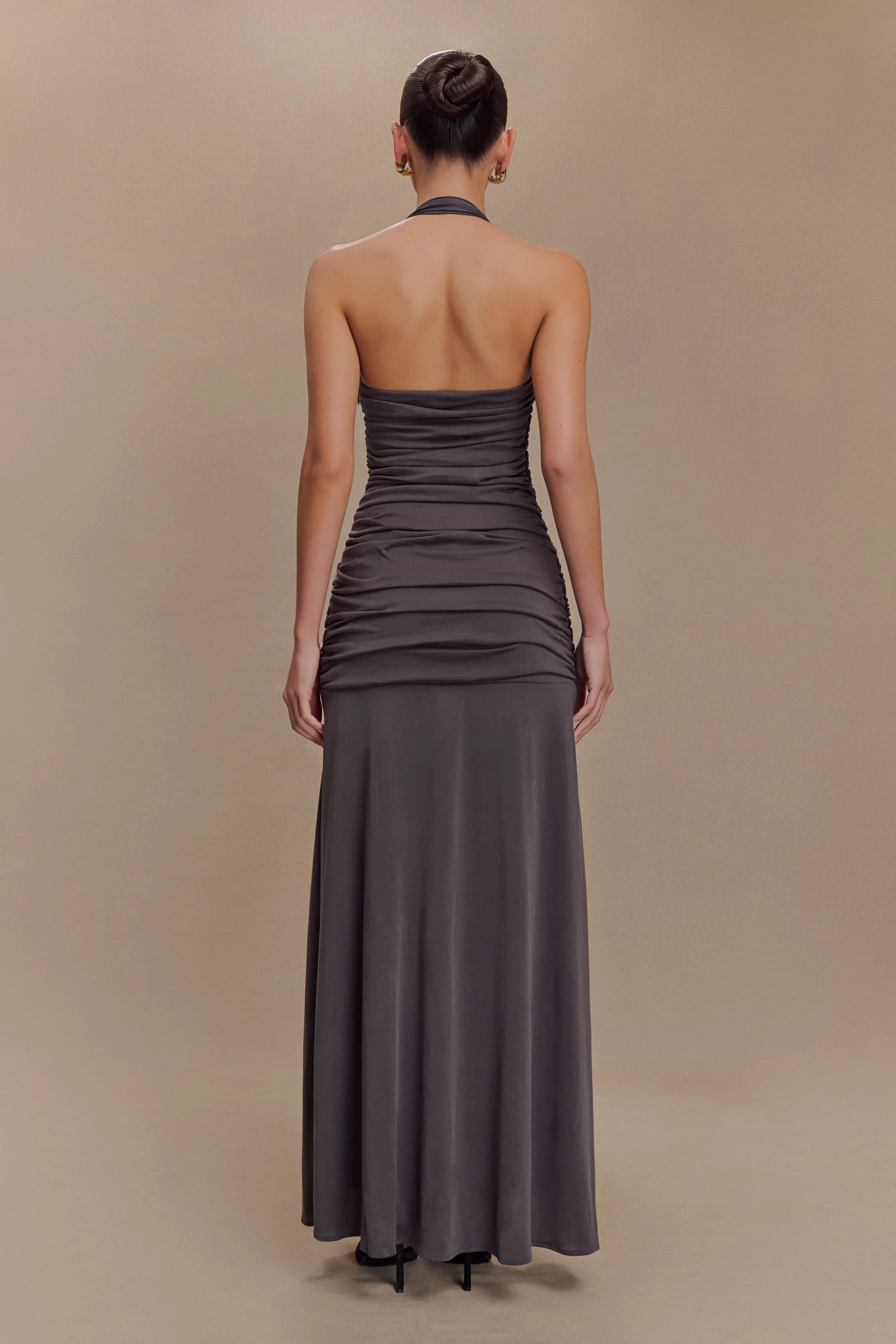Bentley Peached Jersey Halter Maxi Dress - Charcoal - Image 2