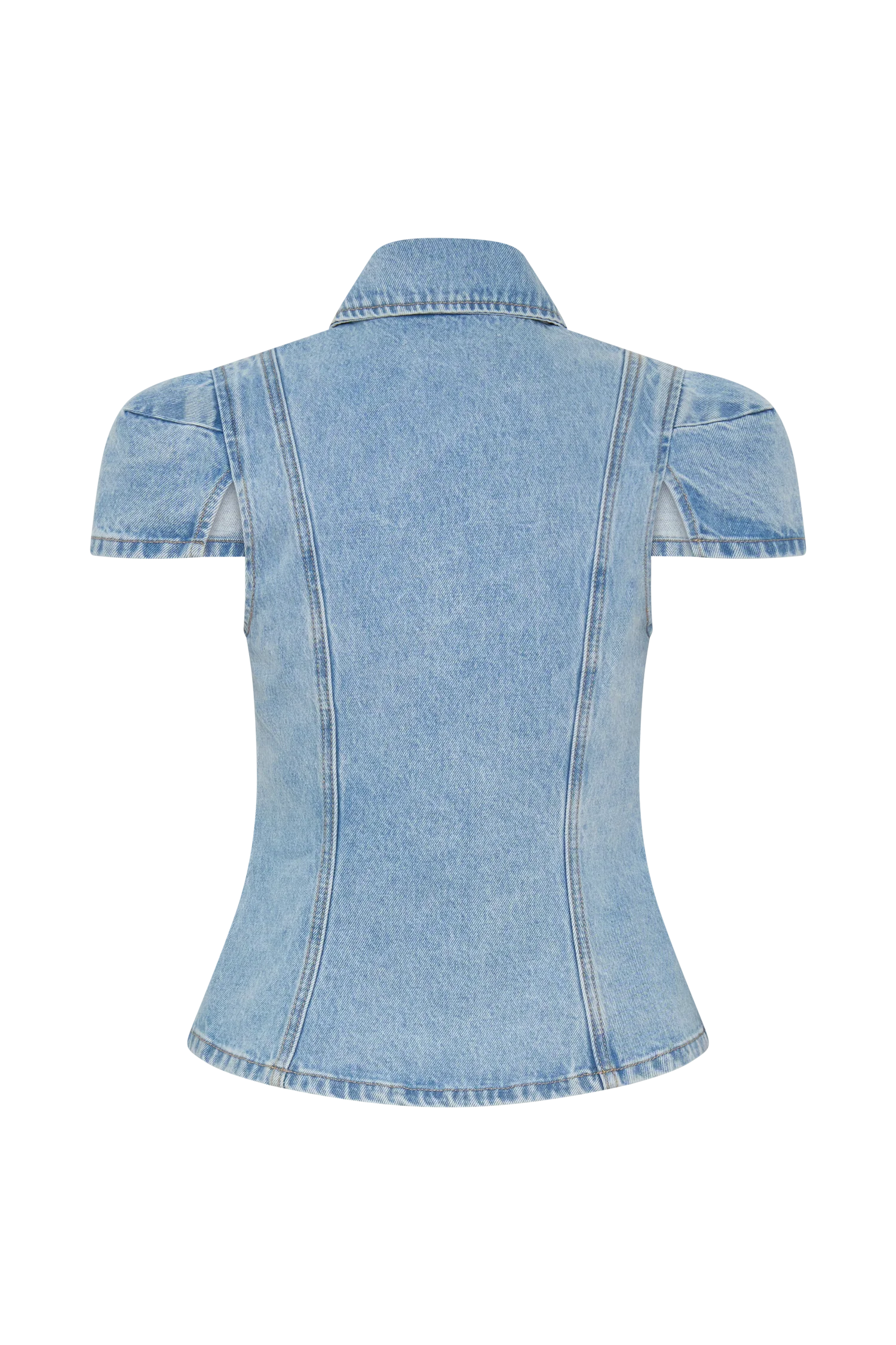 Bently Short Sleeve Denim Top - Washed Light Blue - Image 5