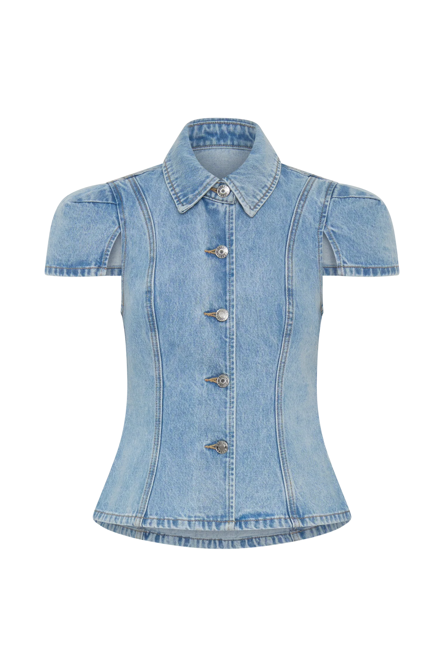 Bently Short Sleeve Denim Top - Washed Light Blue - Image 6