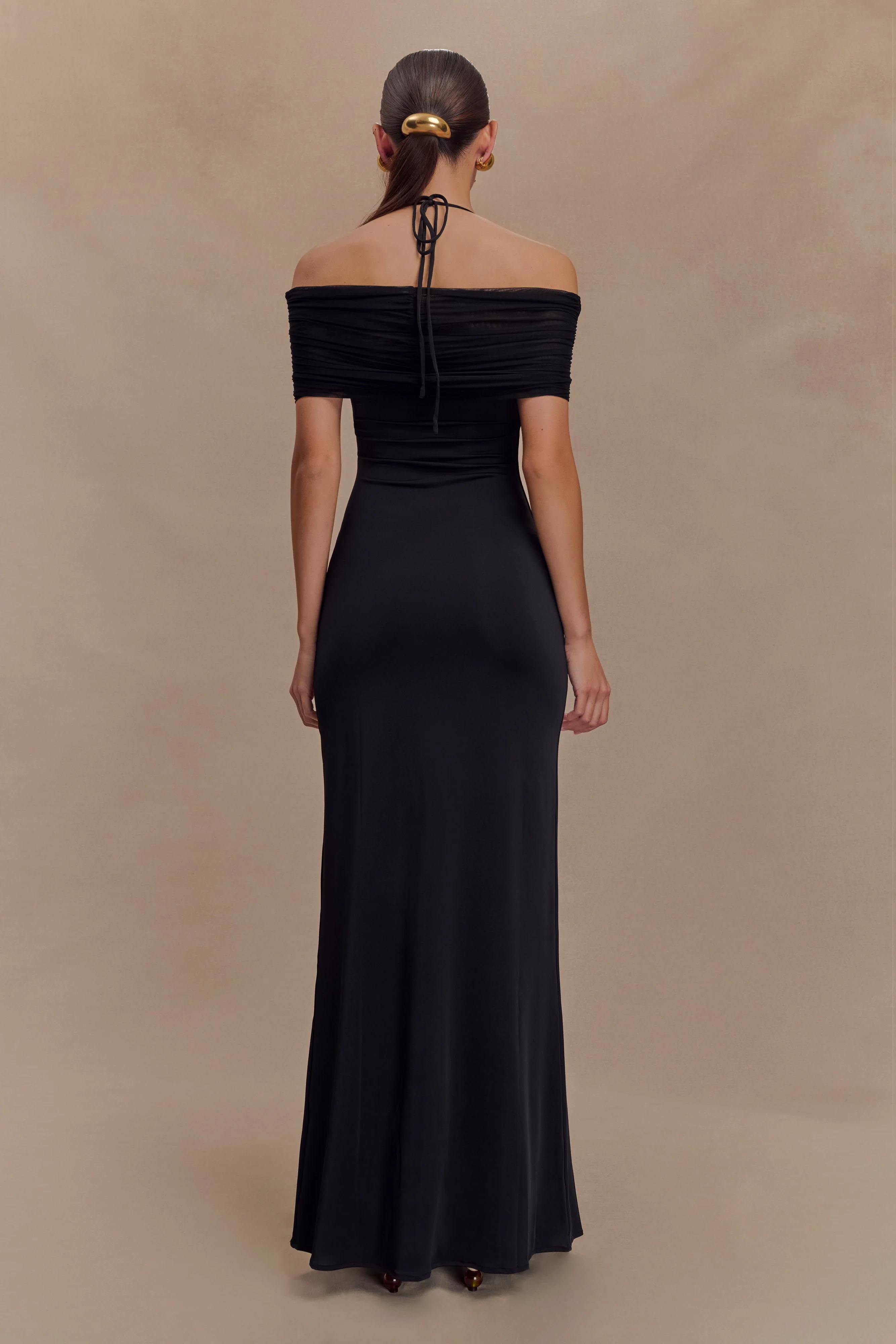 Bernadina Mesh And Slinky Halter Maxi Dress - Black - Image 2