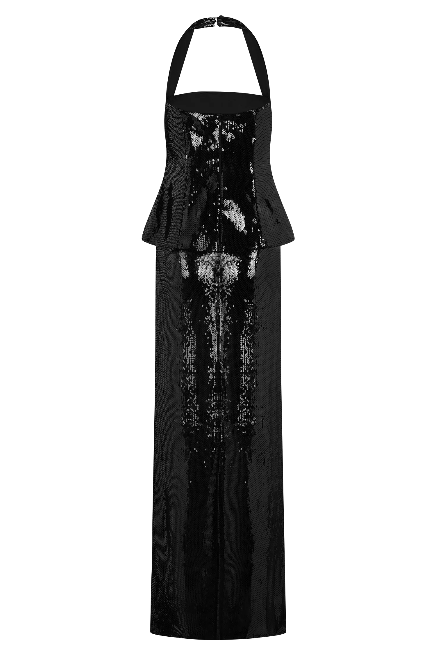 Bertie Sequin Peplum Halter Maxi Dress - Black - Image 8
