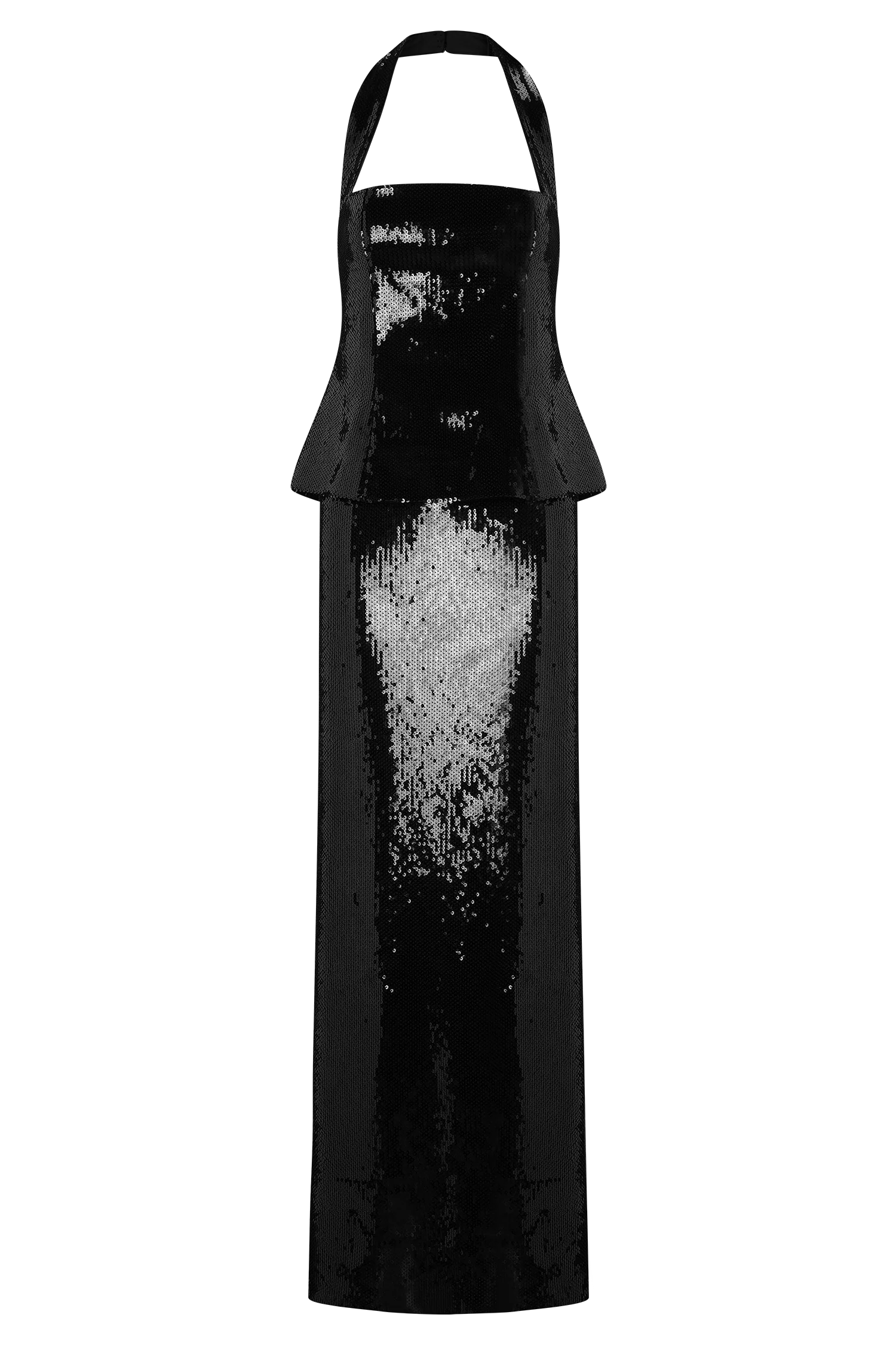 Bertie Sequin Peplum Halter Maxi Dress - Black - Image 9