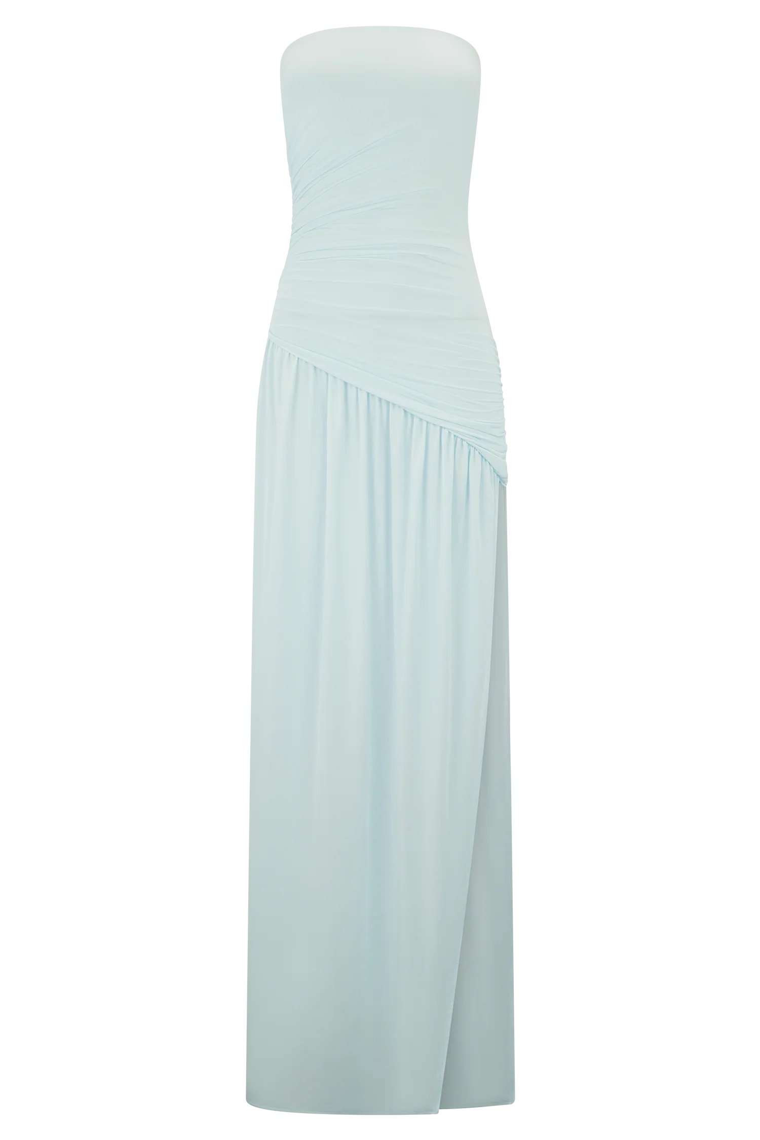 Bex Strapless Slinky Maxi Dress With Split - Pale Blue - Image 8