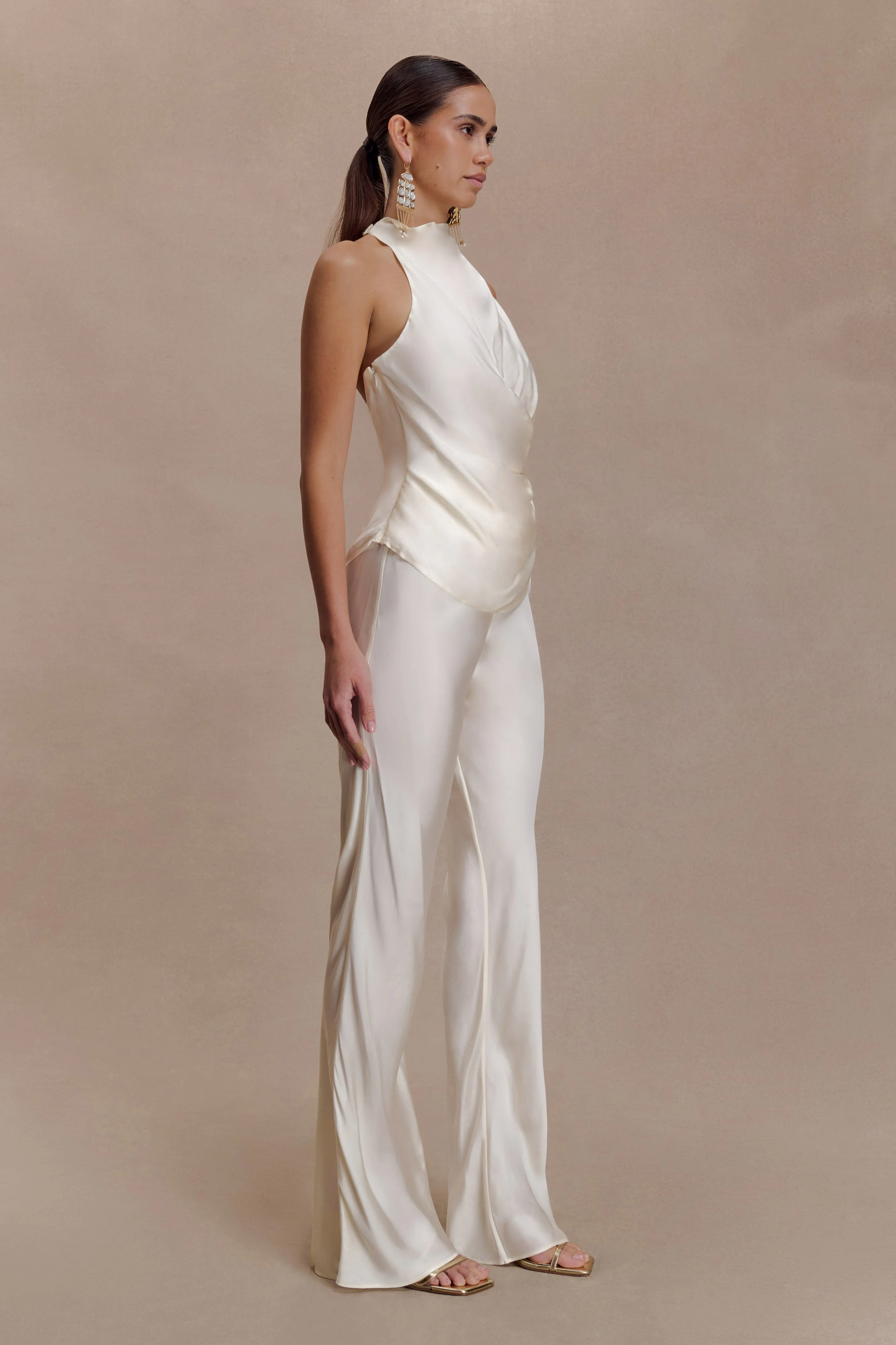 Bianca Satin Halter Top - Ivory - Image 5