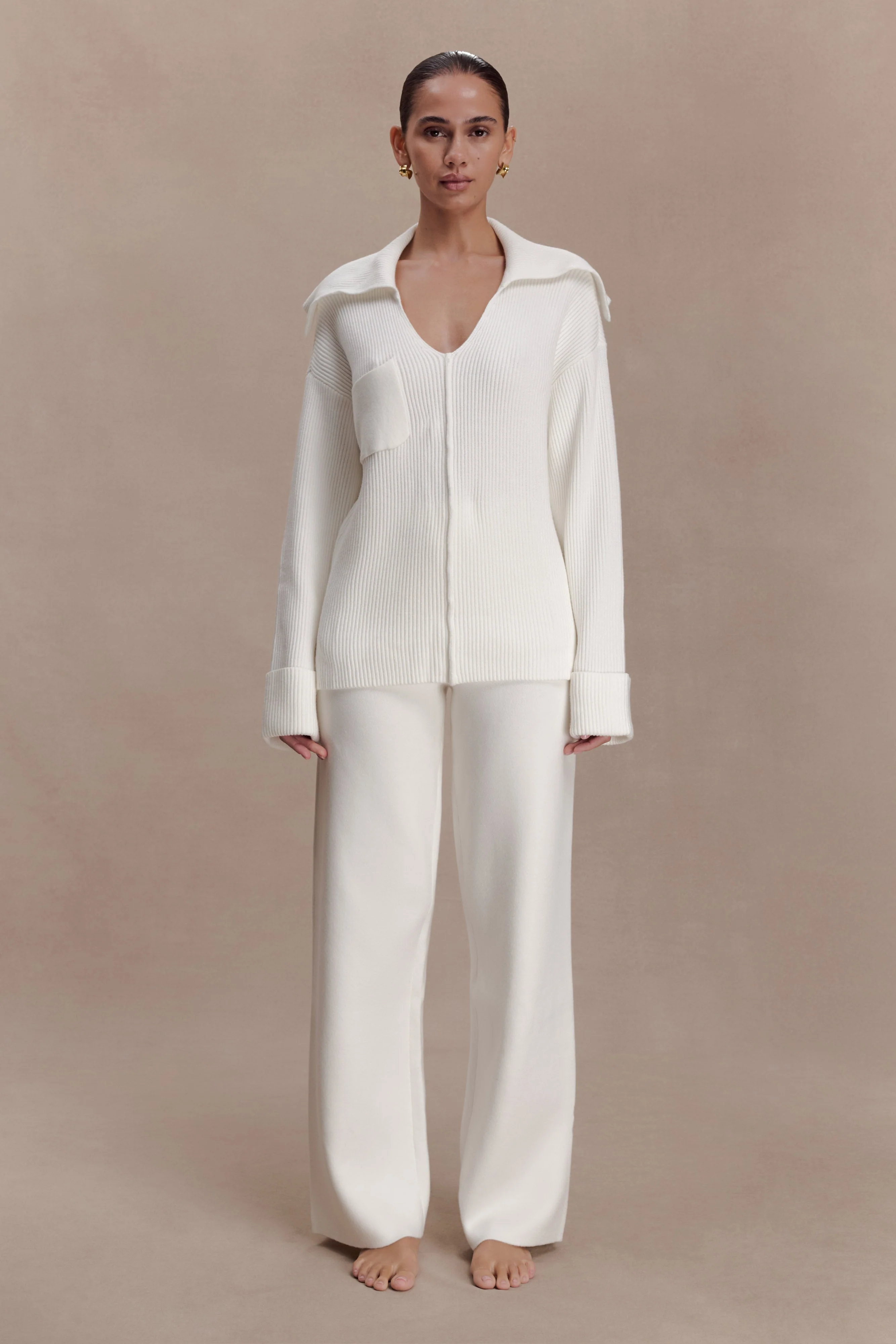 Bianka V Neck Knit Jumper - Off White - Image 5