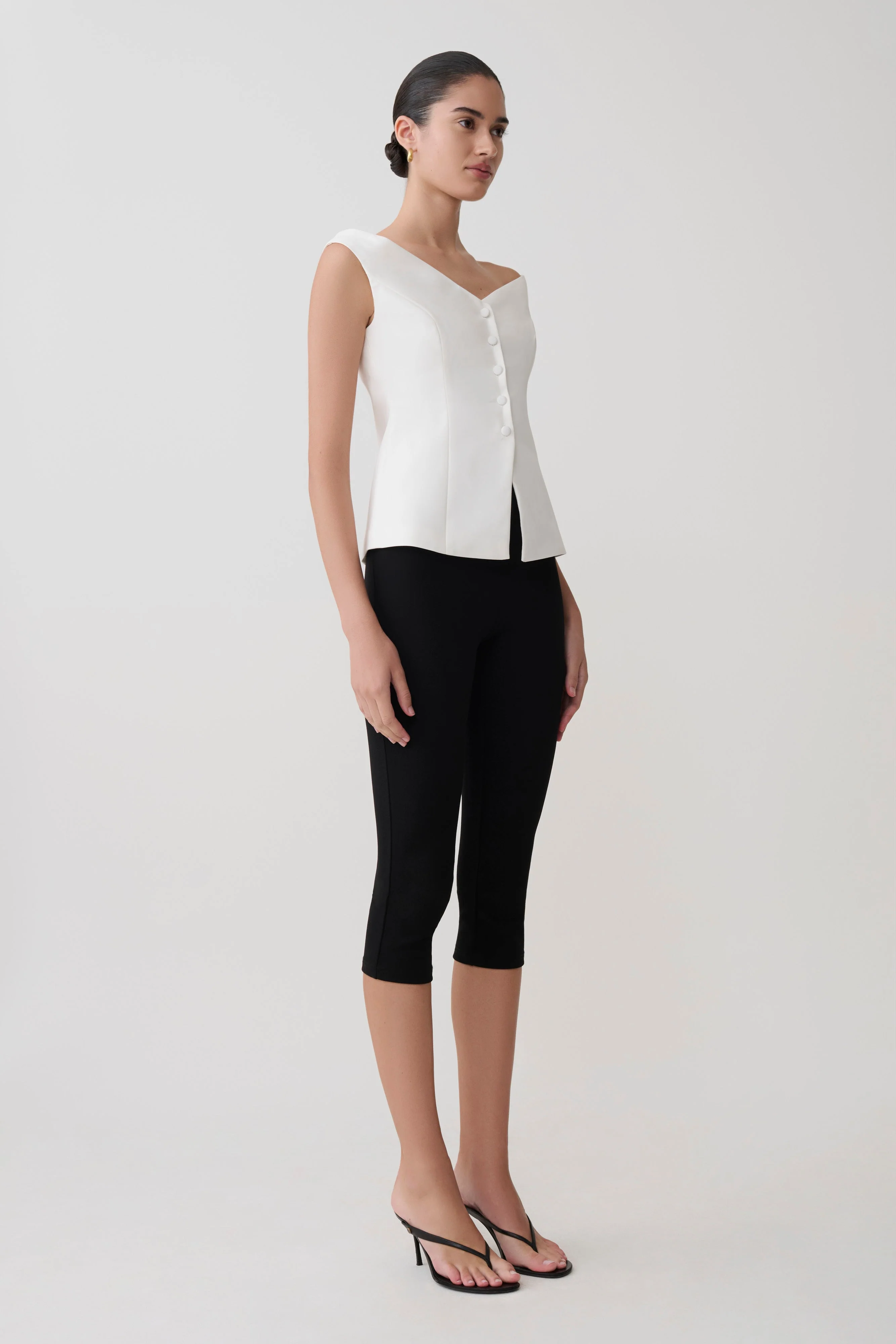 Billie Off Shoulder Sleeveless Button Top - White - Image 8