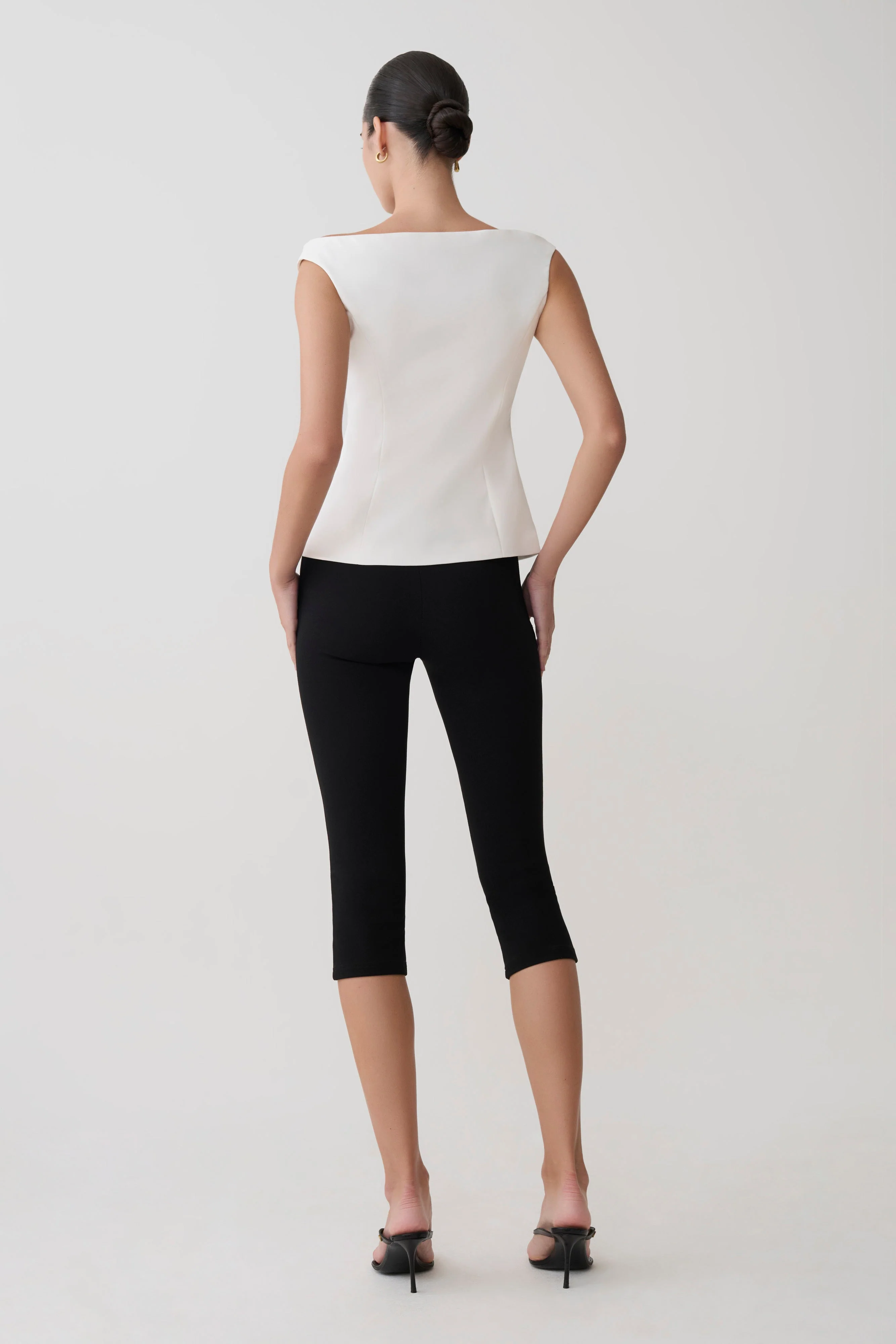 Billie Off Shoulder Sleeveless Button Top - White - Image 9
