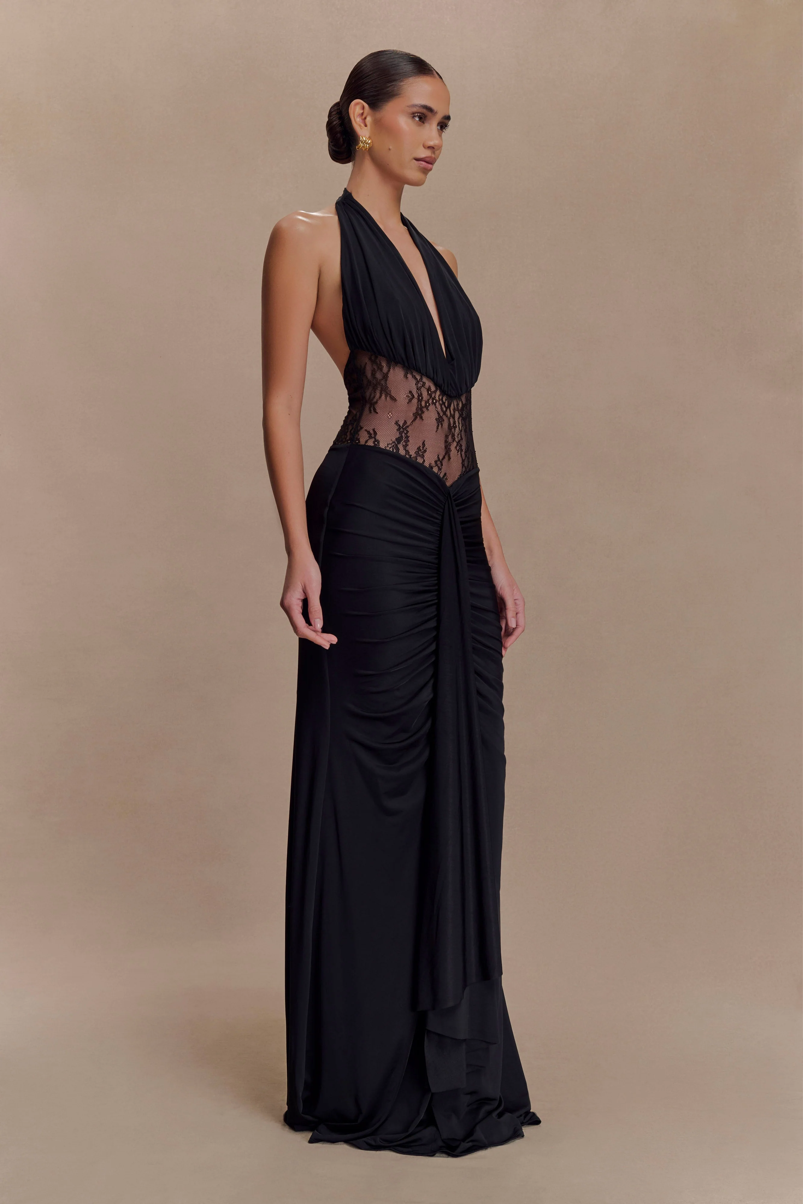 Bonnie Slinky And Lace Maxi Dress - Black - Image 4