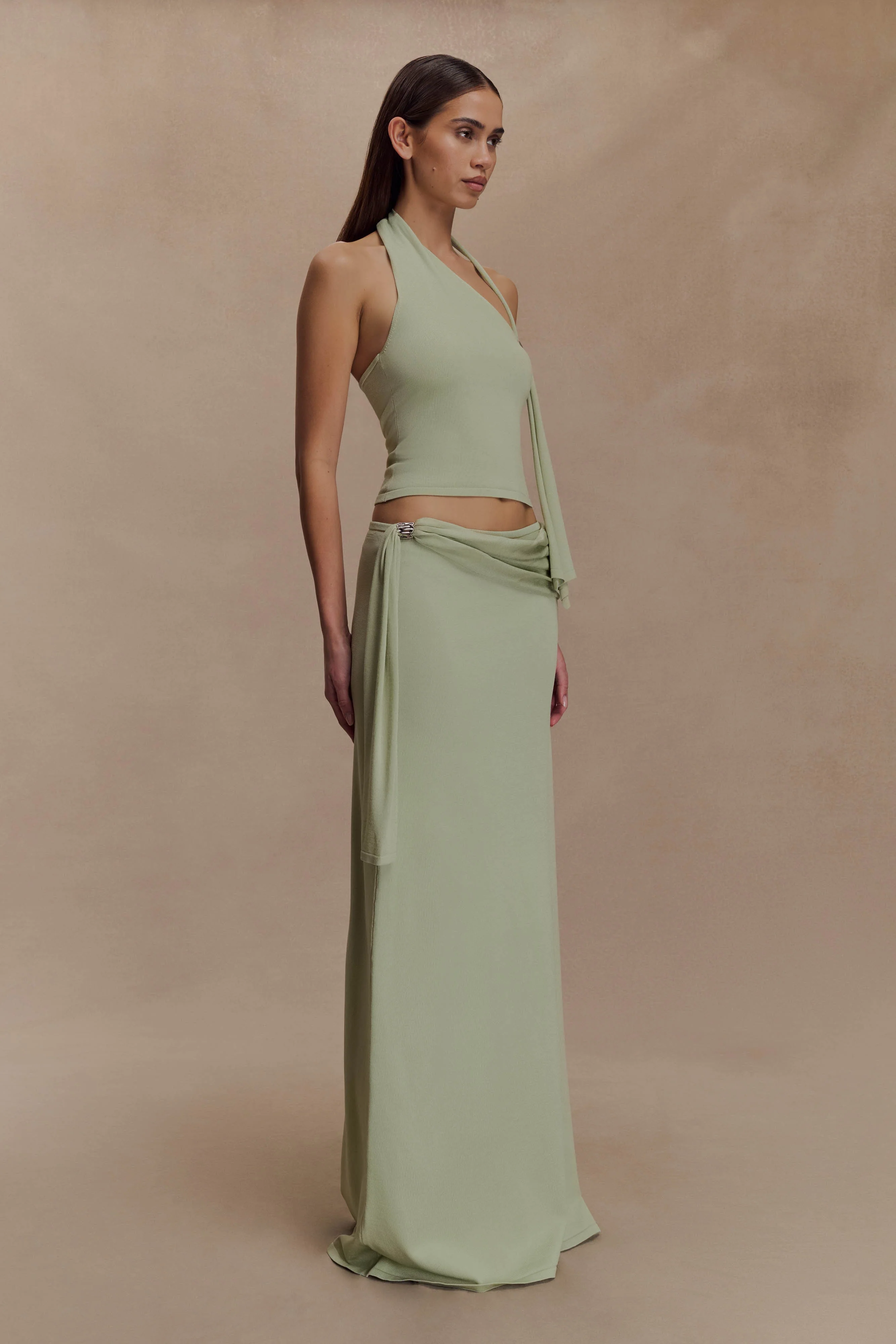 Bowie Low Rise Knit Maxi Skirt - Pastel Green - Image 4