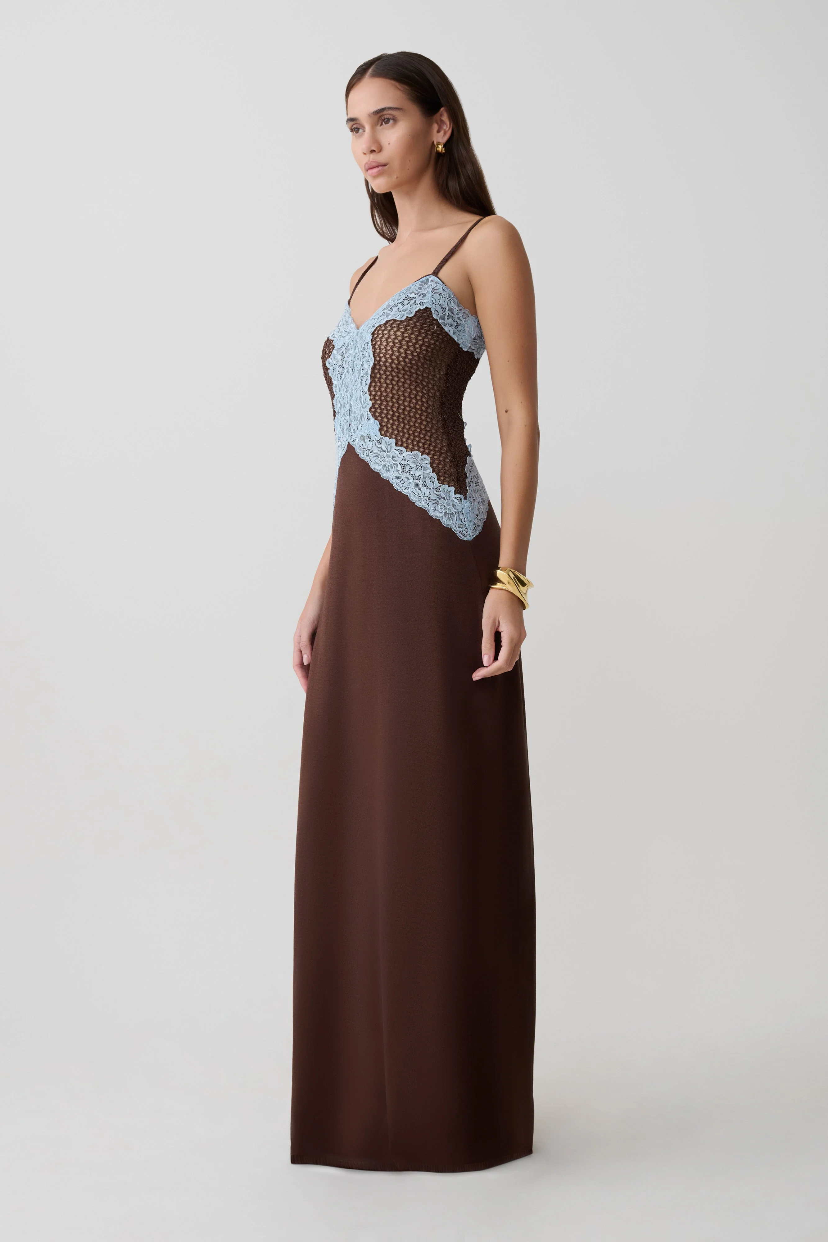 Bray Knit & Lace Maxi Dress - Chocolate/Blue - Image 4